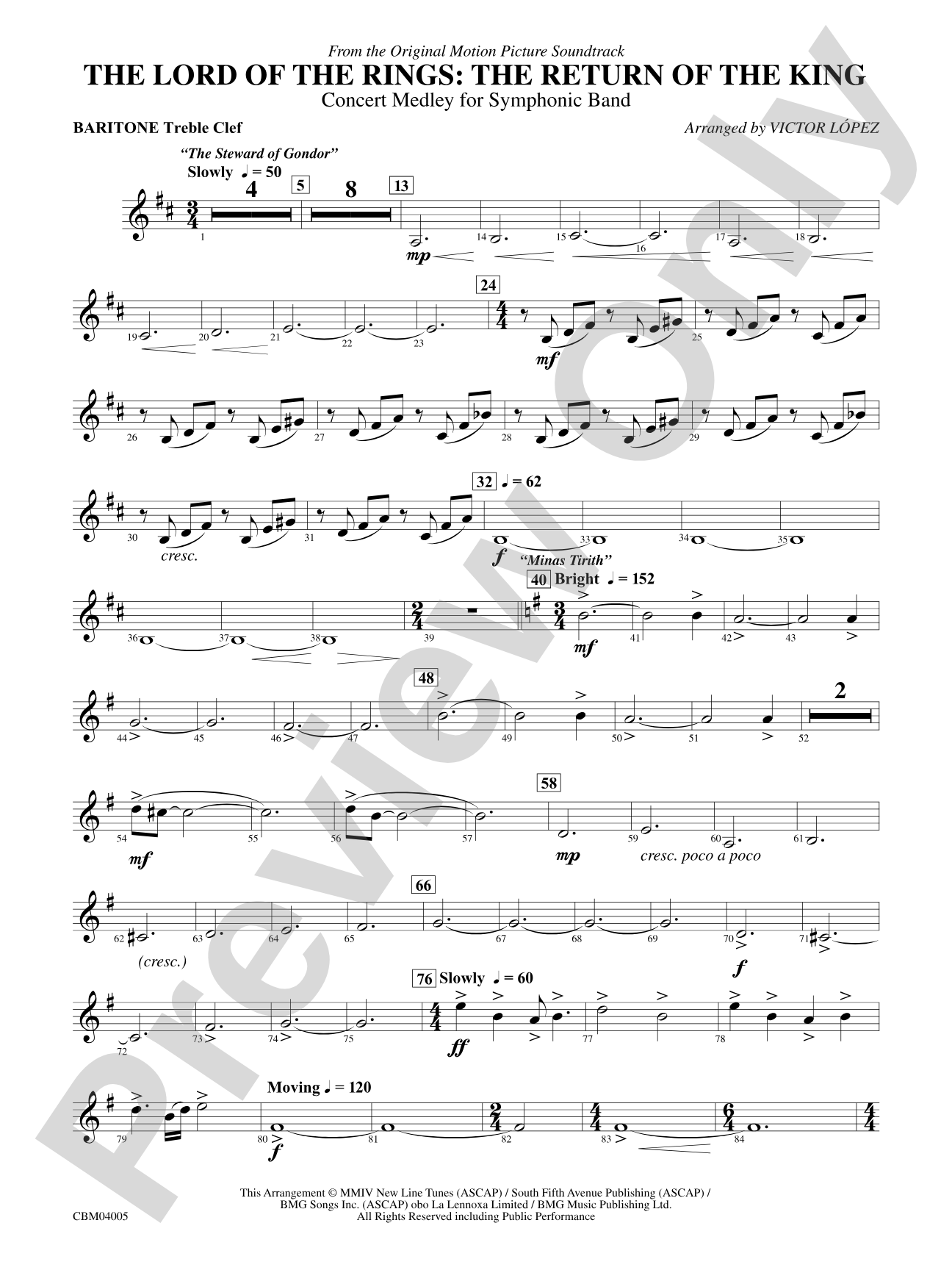 The Lord of the Rings: The Return of the King, Symphonic Suite from: Baritone T.C.