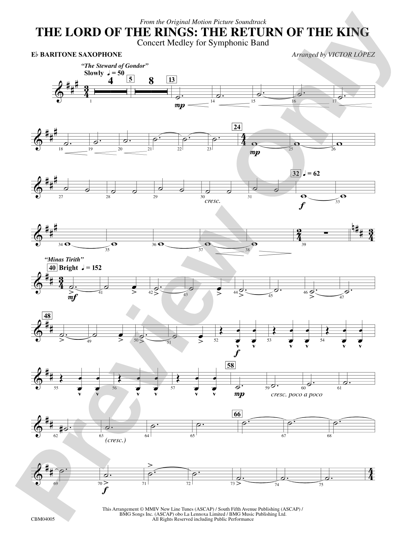 The Lord of the Rings: The Return of the King, Symphonic Suite from: E-flat Baritone Saxophone