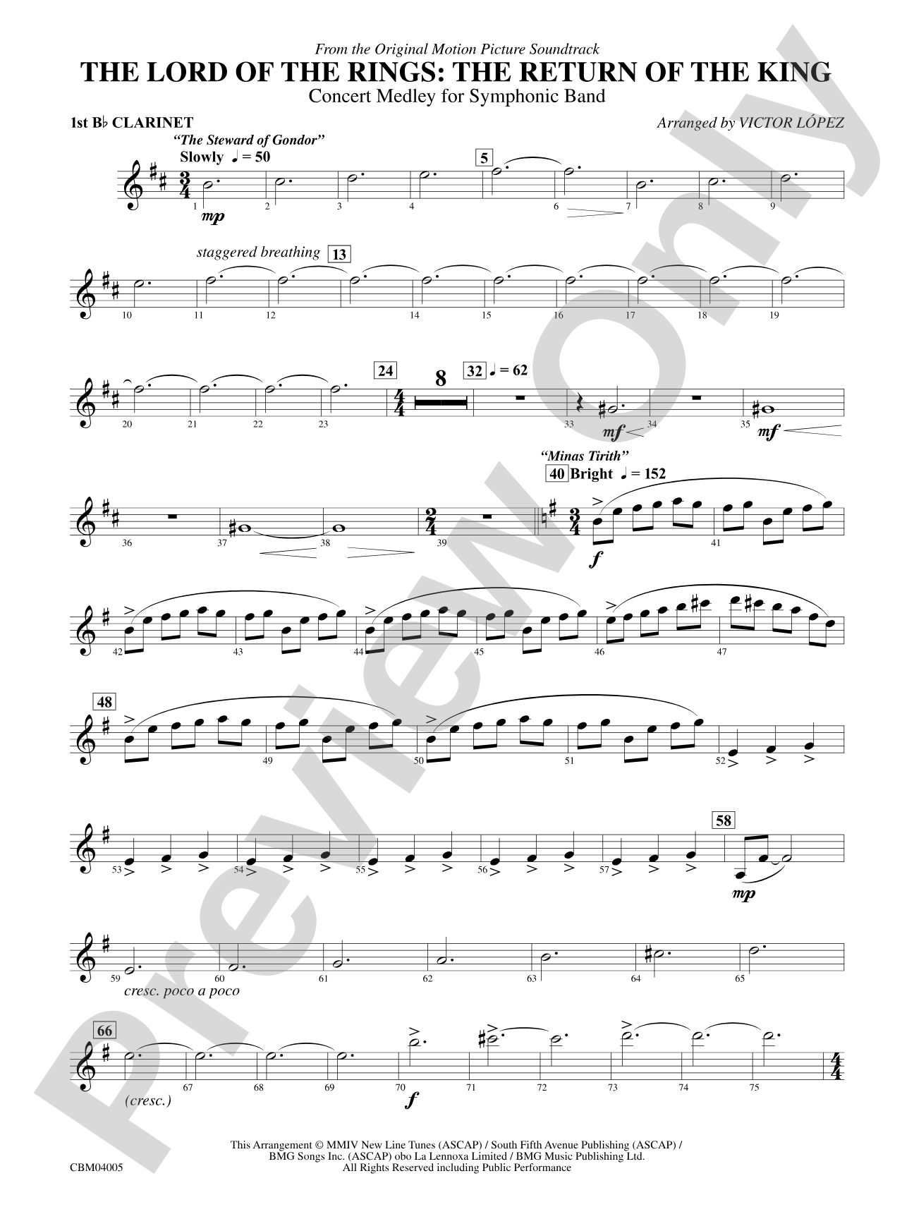 The Lord of the Rings: The Return of the King, Symphonic Suite from: 1st B-flat Clarinet