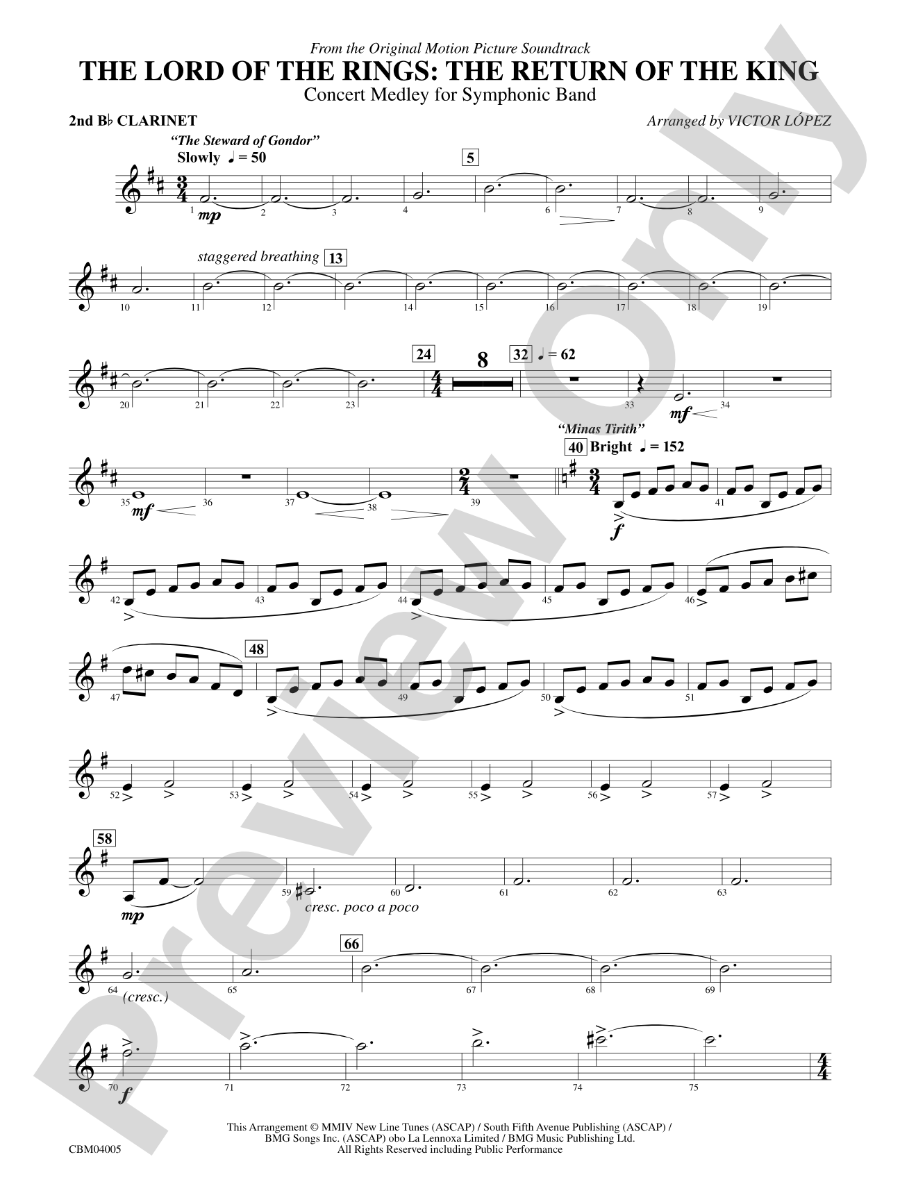 The Lord of the Rings: The Return of the King, Symphonic Suite from: 2nd B-flat Clarinet