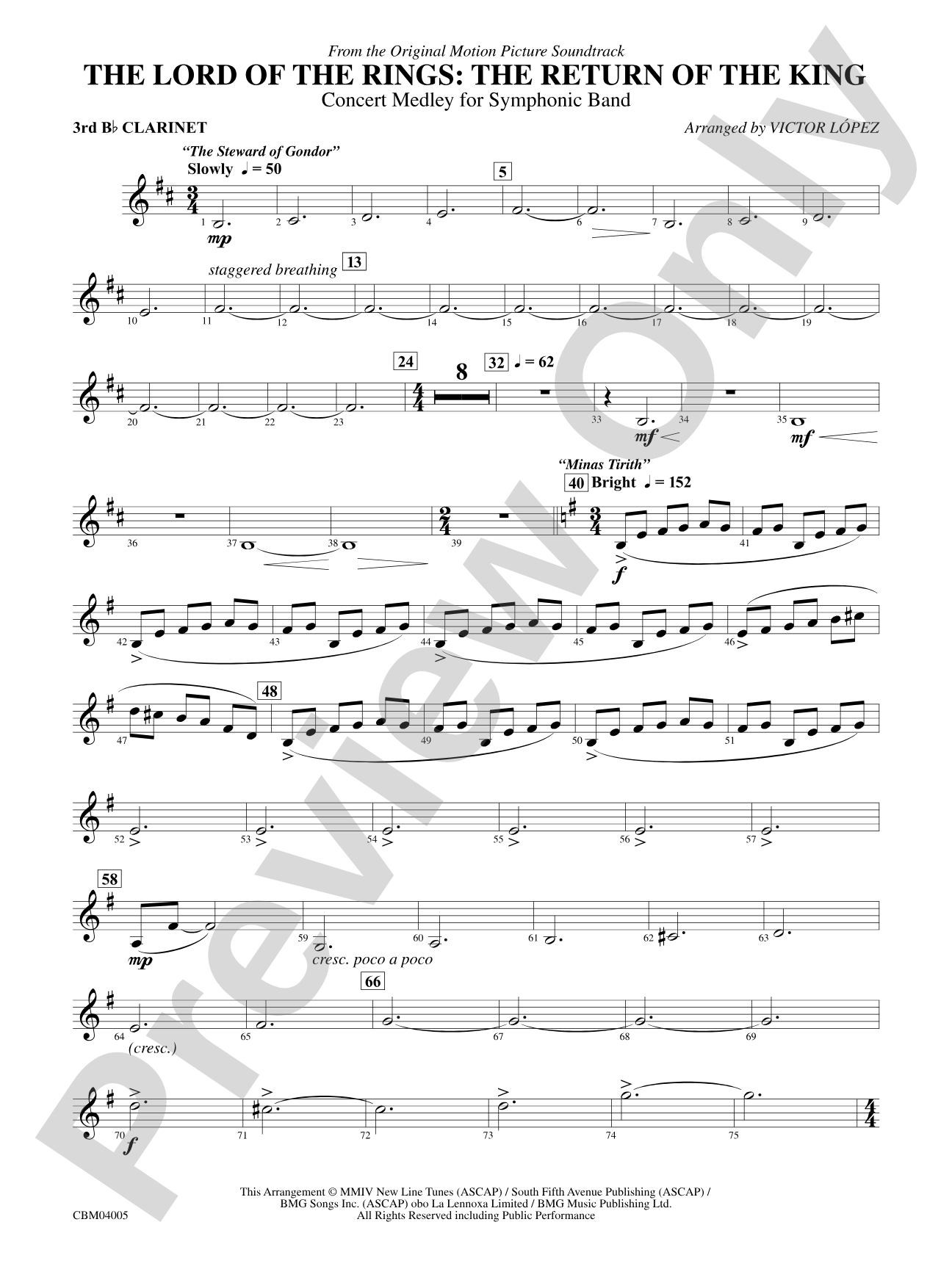 The Lord of the Rings: The Return of the King, Symphonic Suite from: 3rd B-flat Clarinet