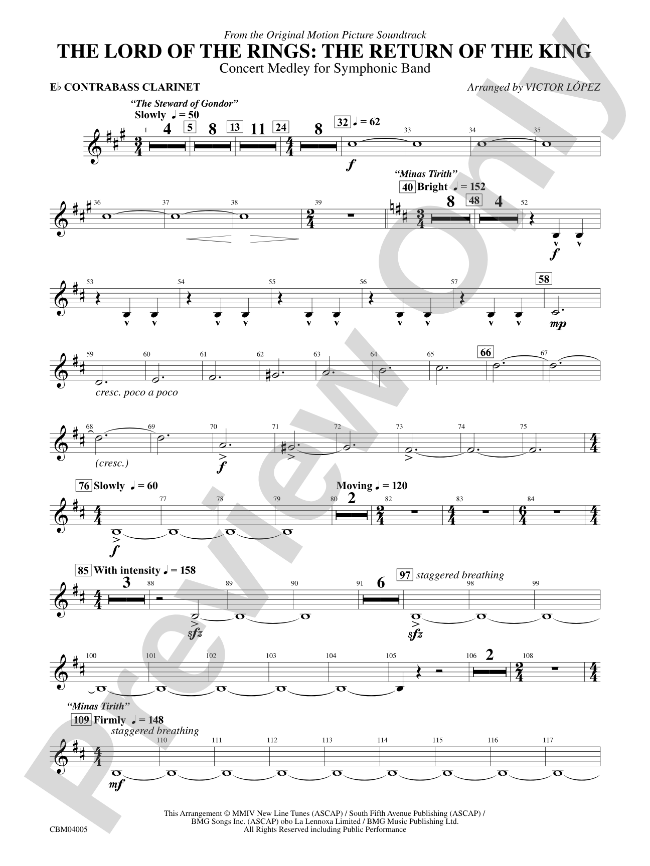 The Lord of the Rings: The Return of the King, Symphonic Suite from: E-flat Contrabass Clarinet