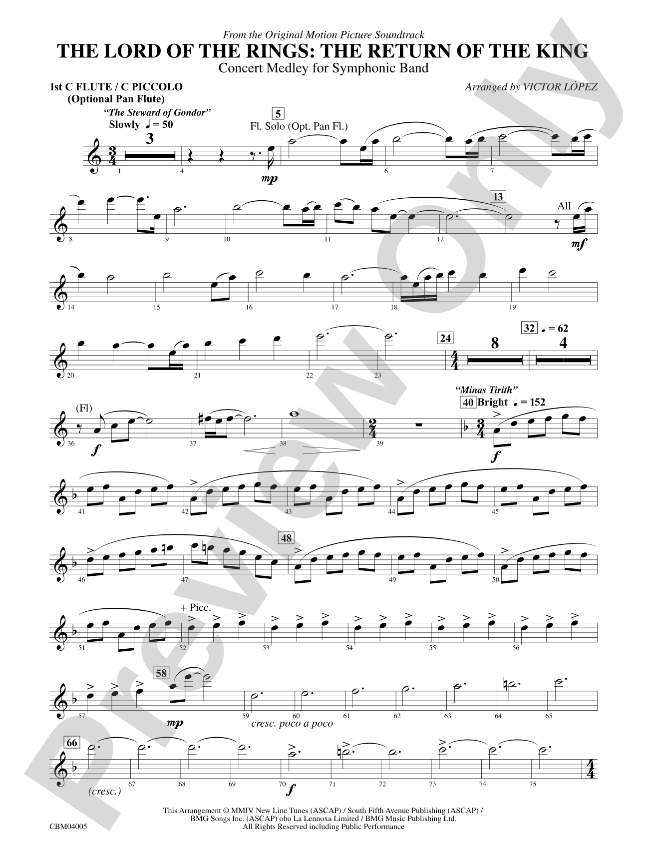The Lord of the Rings: The Return of the King, Symphonic Suite from: Flute