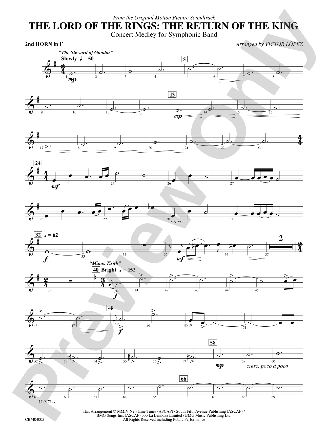 The Lord of the Rings: The Return of the King, Symphonic Suite from: 2nd F Horn