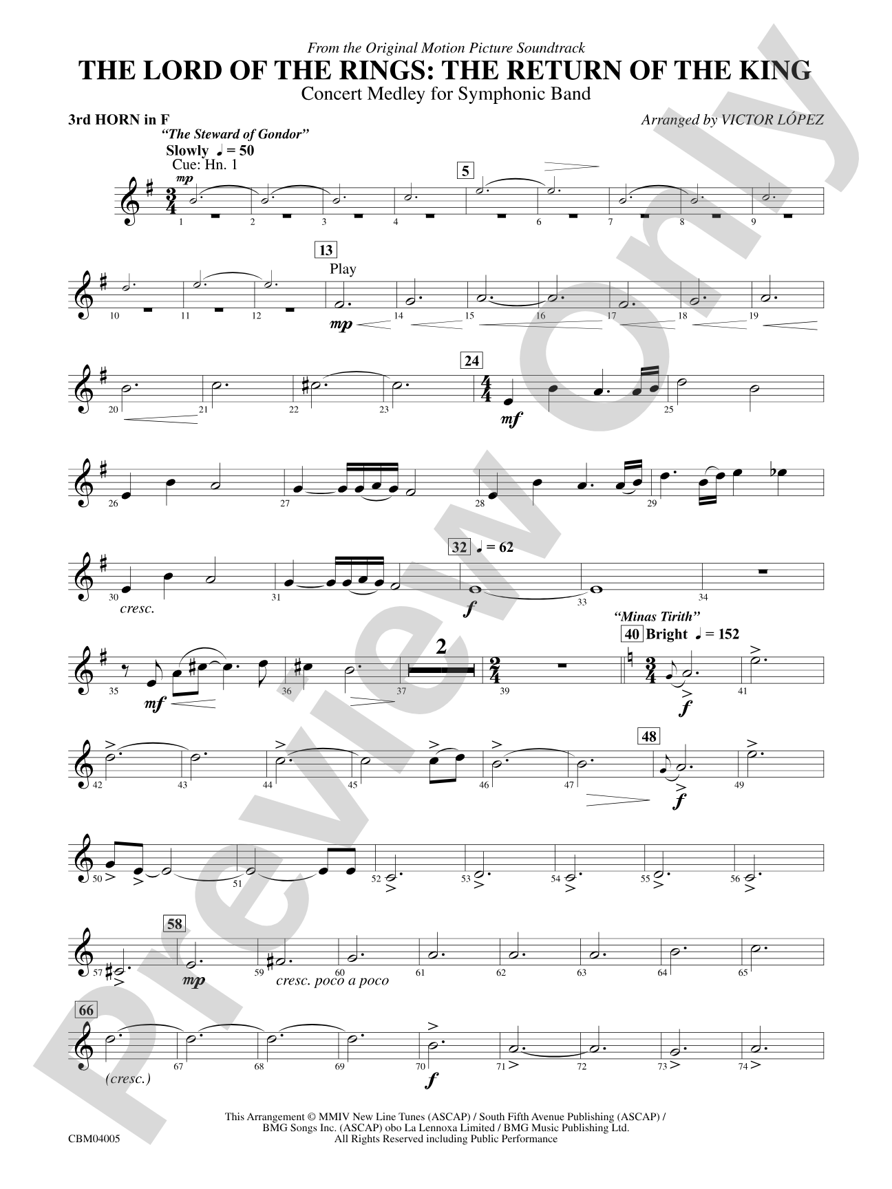 The Lord of the Rings: The Return of the King, Symphonic Suite from: 3rd F Horn