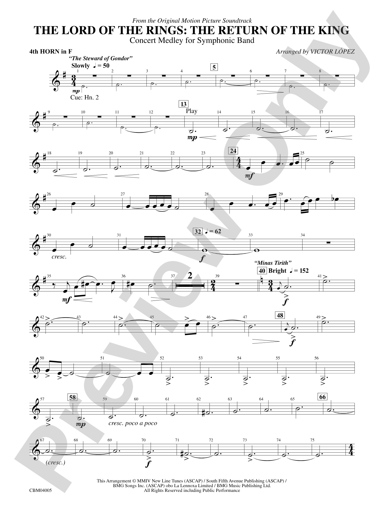 The Lord of the Rings: The Return of the King, Symphonic Suite from: 4th F Horn