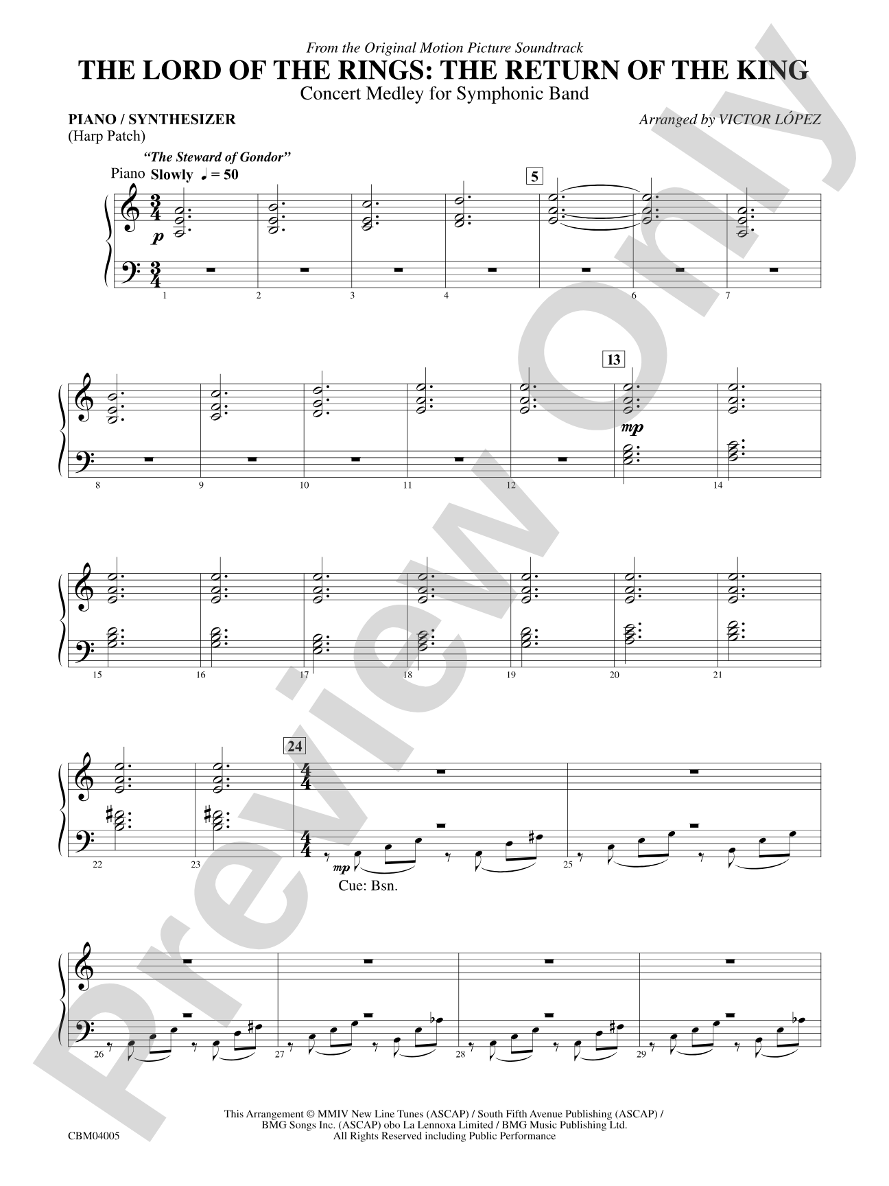 The Lord of the Rings: The Return of the King, Symphonic Suite from: Piano Accompaniment
