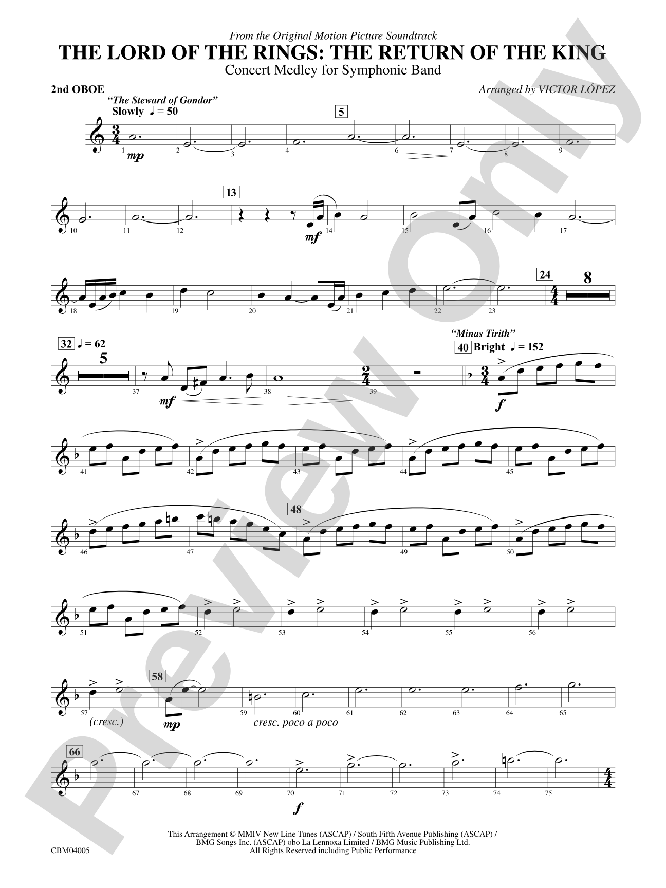 The Lord of the Rings: The Return of the King, Symphonic Suite from: 2nd Oboe