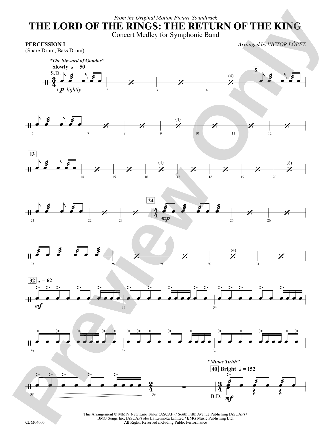 The Lord of the Rings: The Return of the King, Symphonic Suite from: 1st Percussion