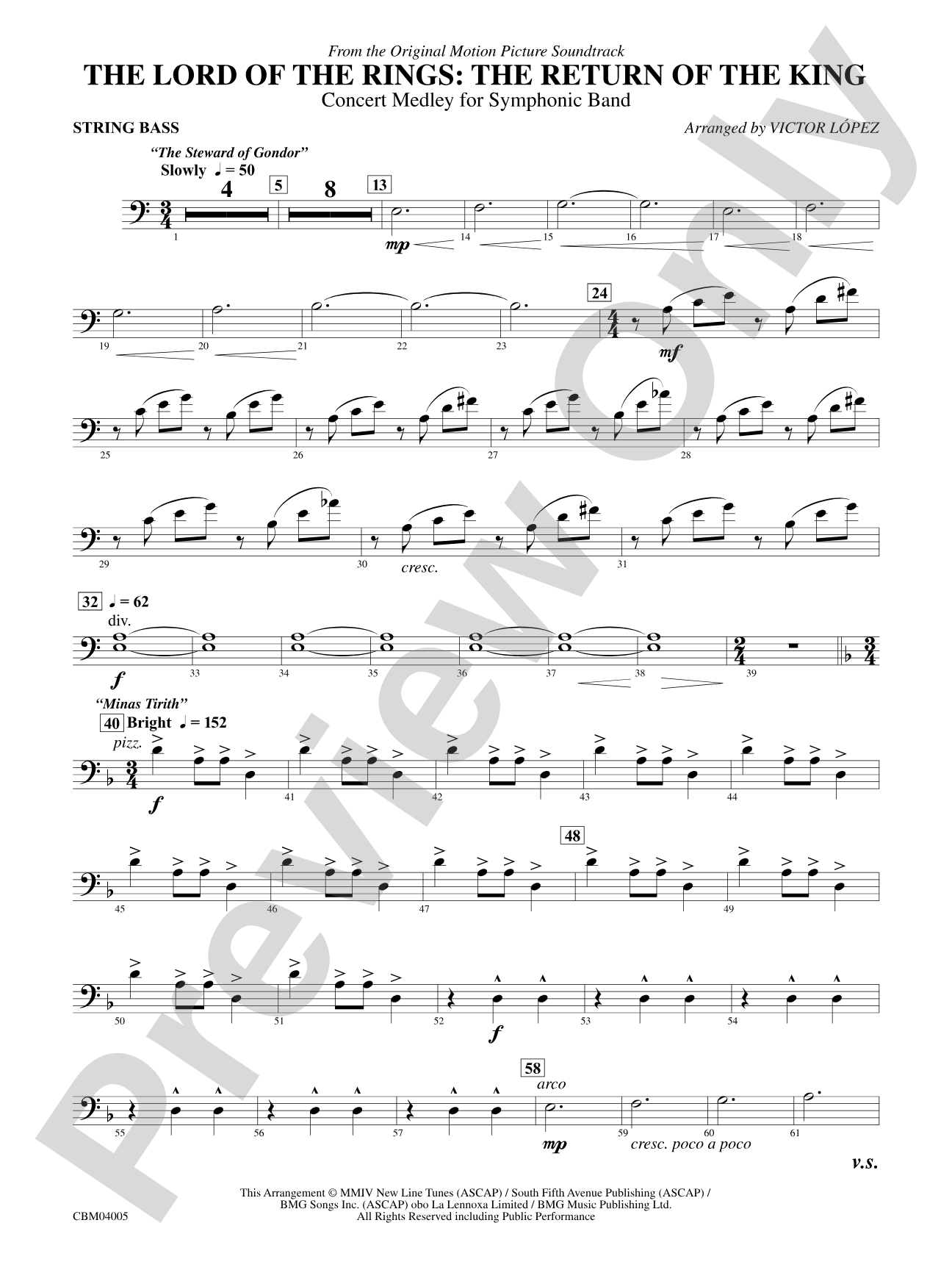 The Lord of the Rings: The Return of the King, Symphonic Suite from: String Bass