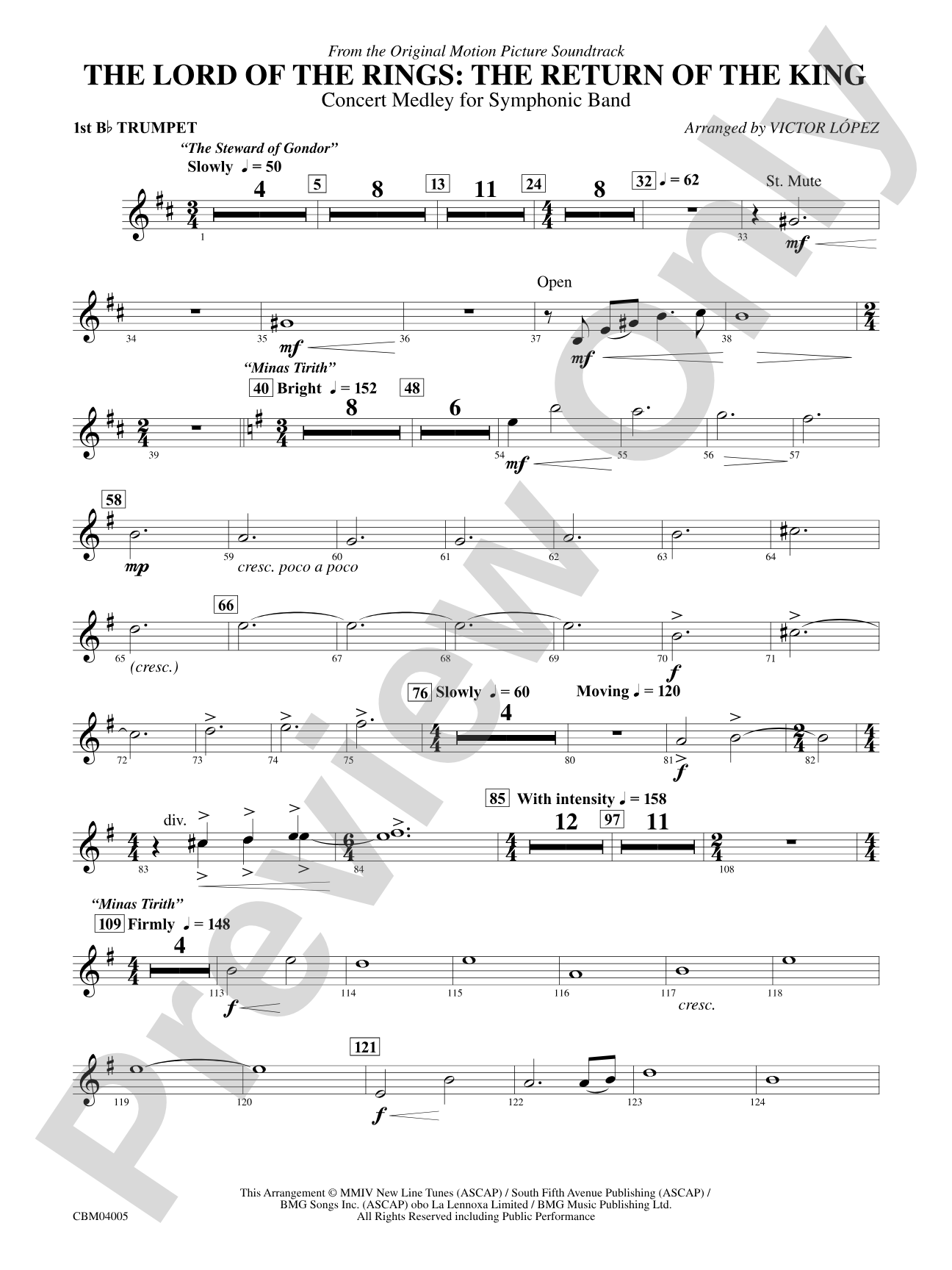 The Lord of the Rings: The Return of the King, Symphonic Suite from: 1st B-flat Trumpet