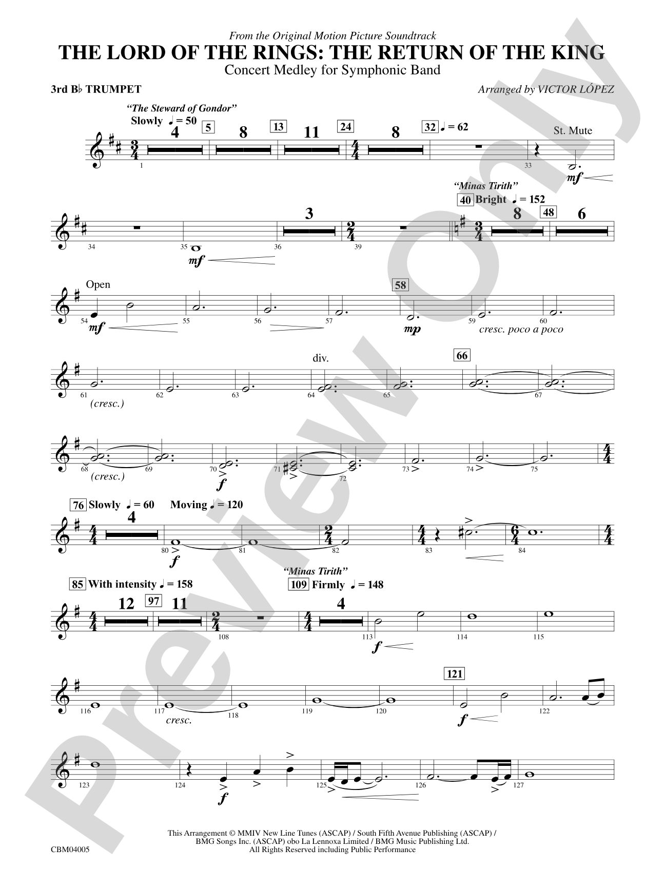 The Lord of the Rings: The Return of the King, Symphonic Suite from: 3rd B-flat Trumpet