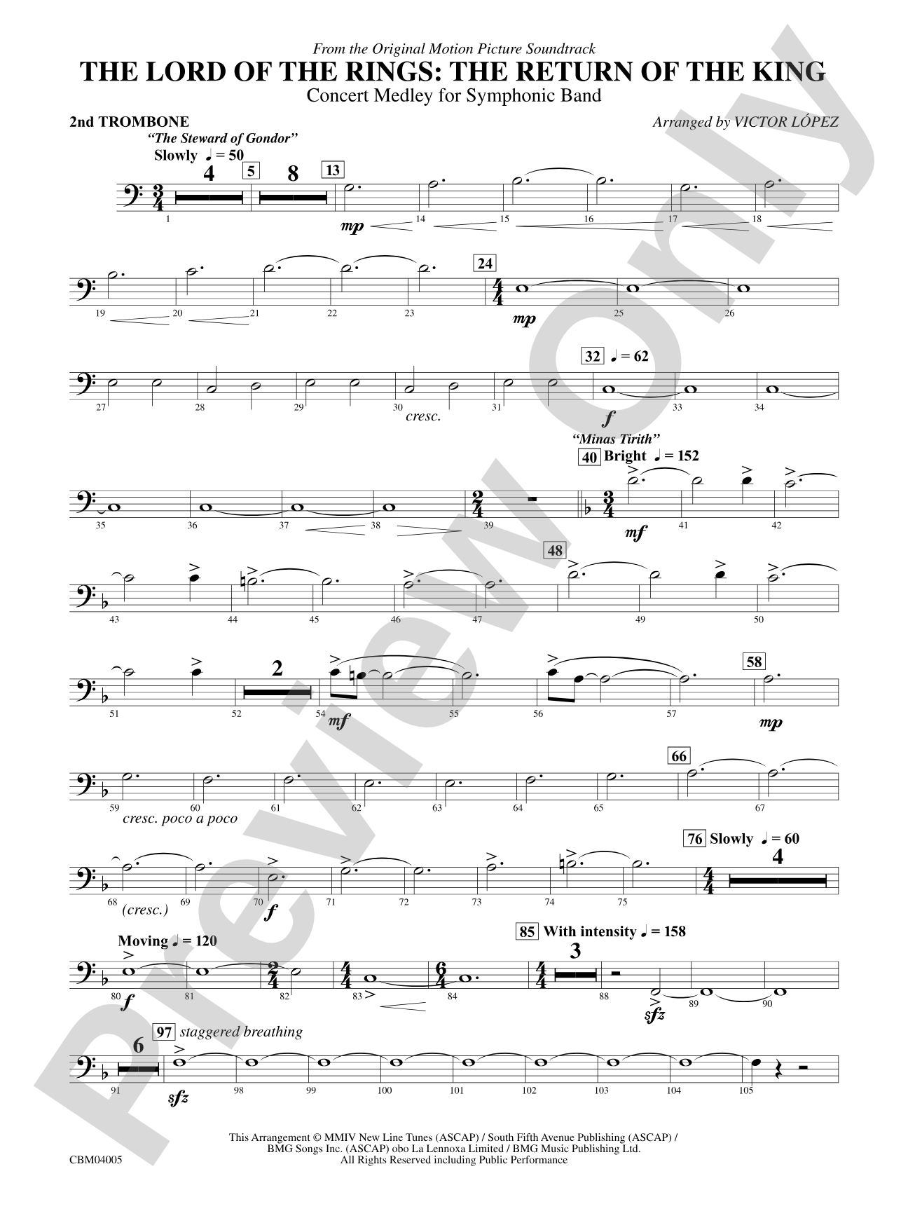 The Lord of the Rings: The Return of the King, Symphonic Suite from: 2nd Trombone