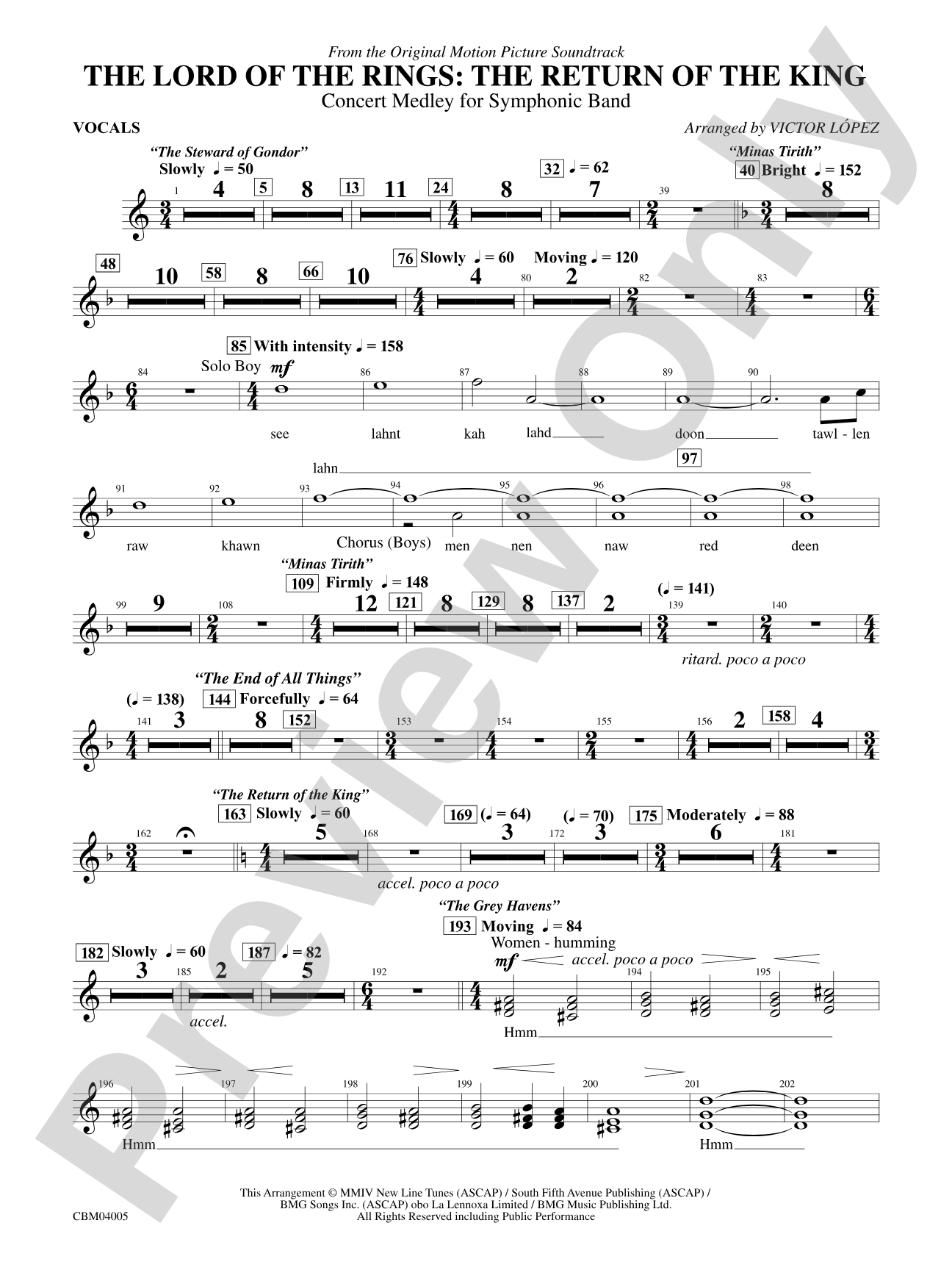 The Lord of the Rings: The Return of the King, Symphonic Suite from: Vocals