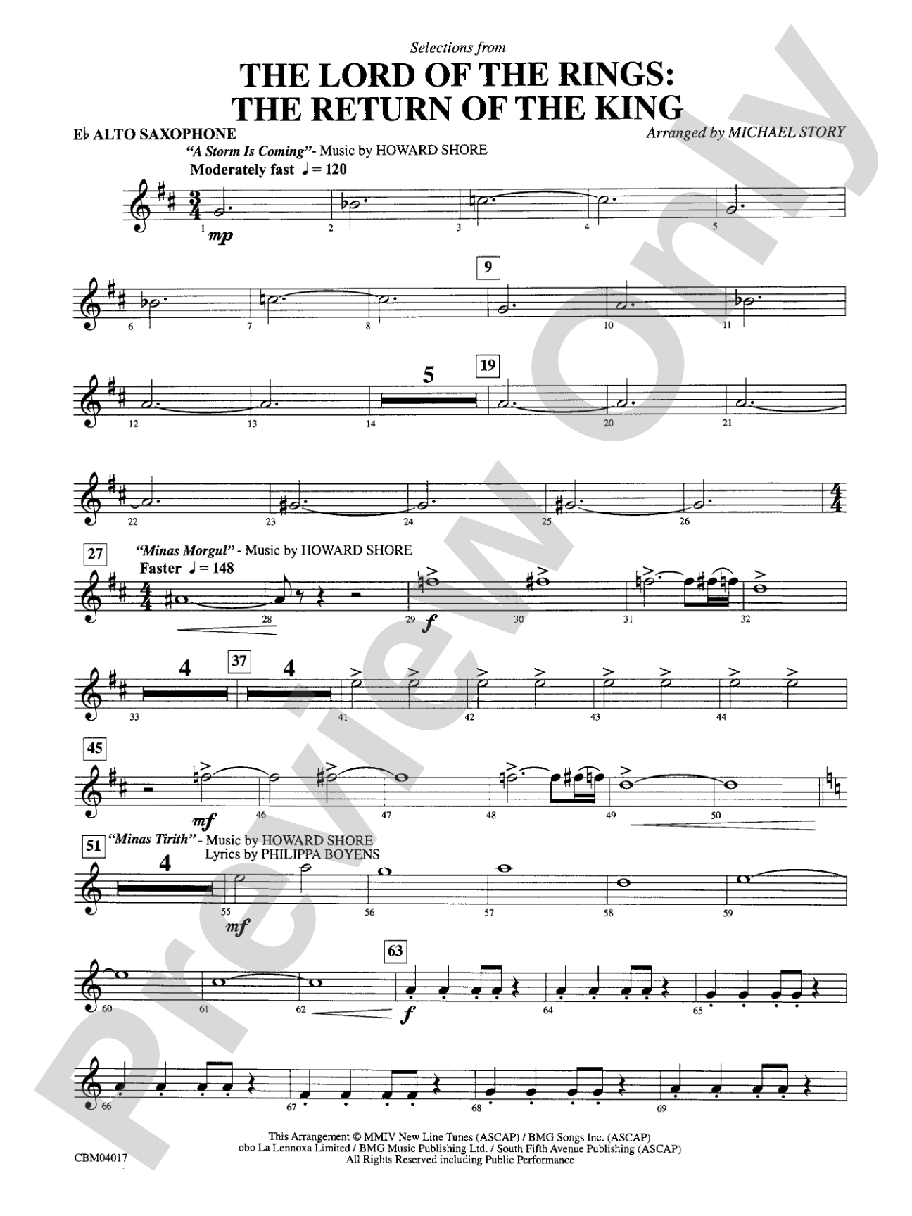 The Lord of the Rings: The Return of the King, Selections from: E-flat Alto Saxophone