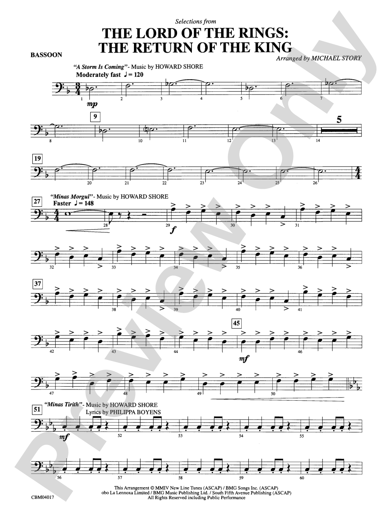The Lord of the Rings: The Return of the King, Selections from: Bassoon
