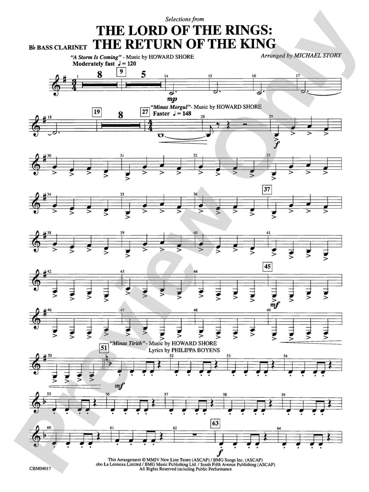 The Lord of the Rings: The Return of the King, Selections from: B-flat Bass Clarinet
