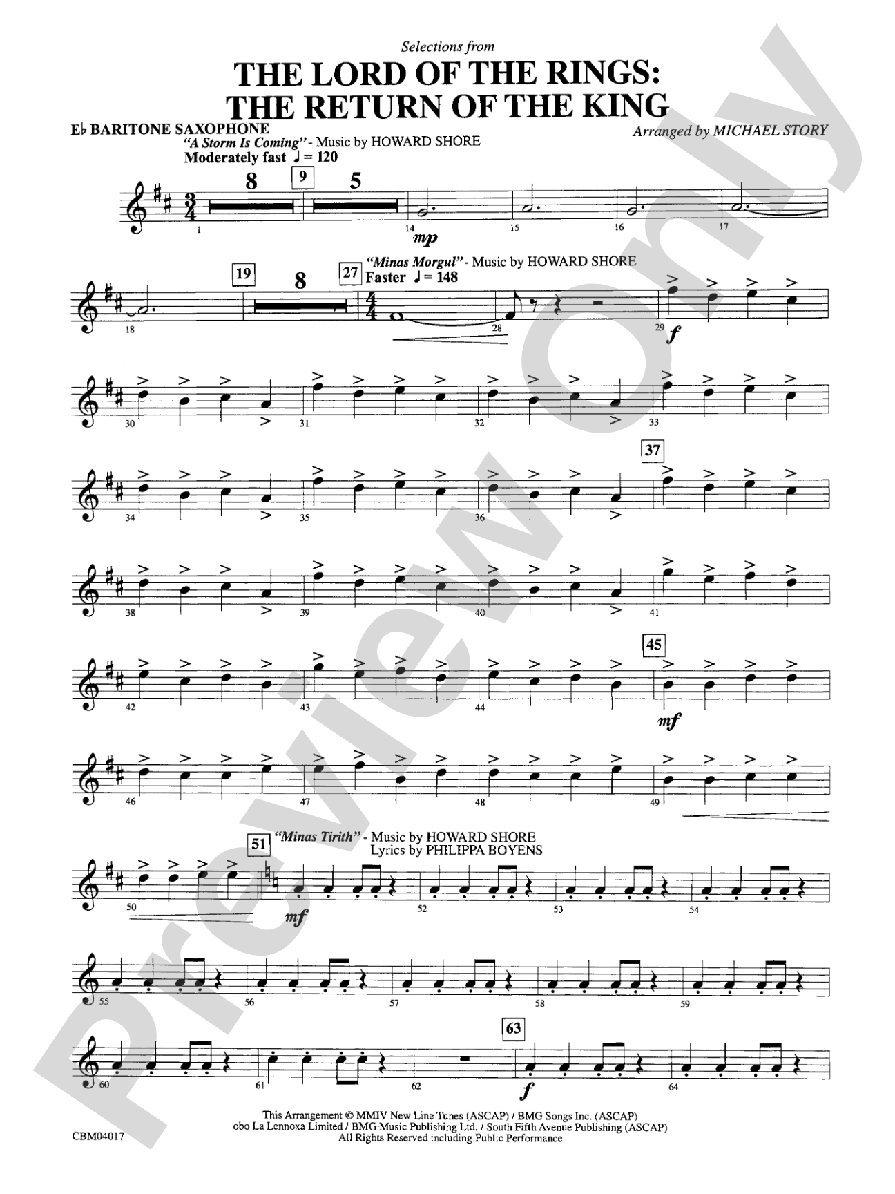 The Lord of the Rings: The Return of the King, Selections from: E-flat Baritone Saxophone