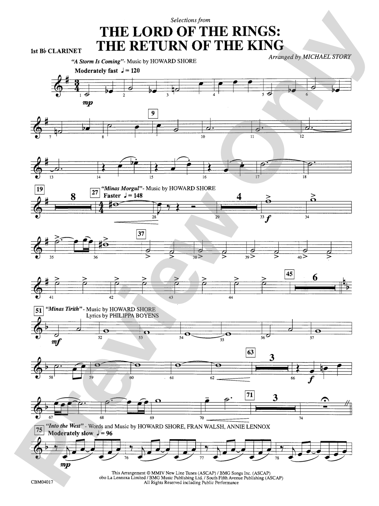 The Lord of the Rings: The Return of the King, Selections from: 1st B-flat Clarinet