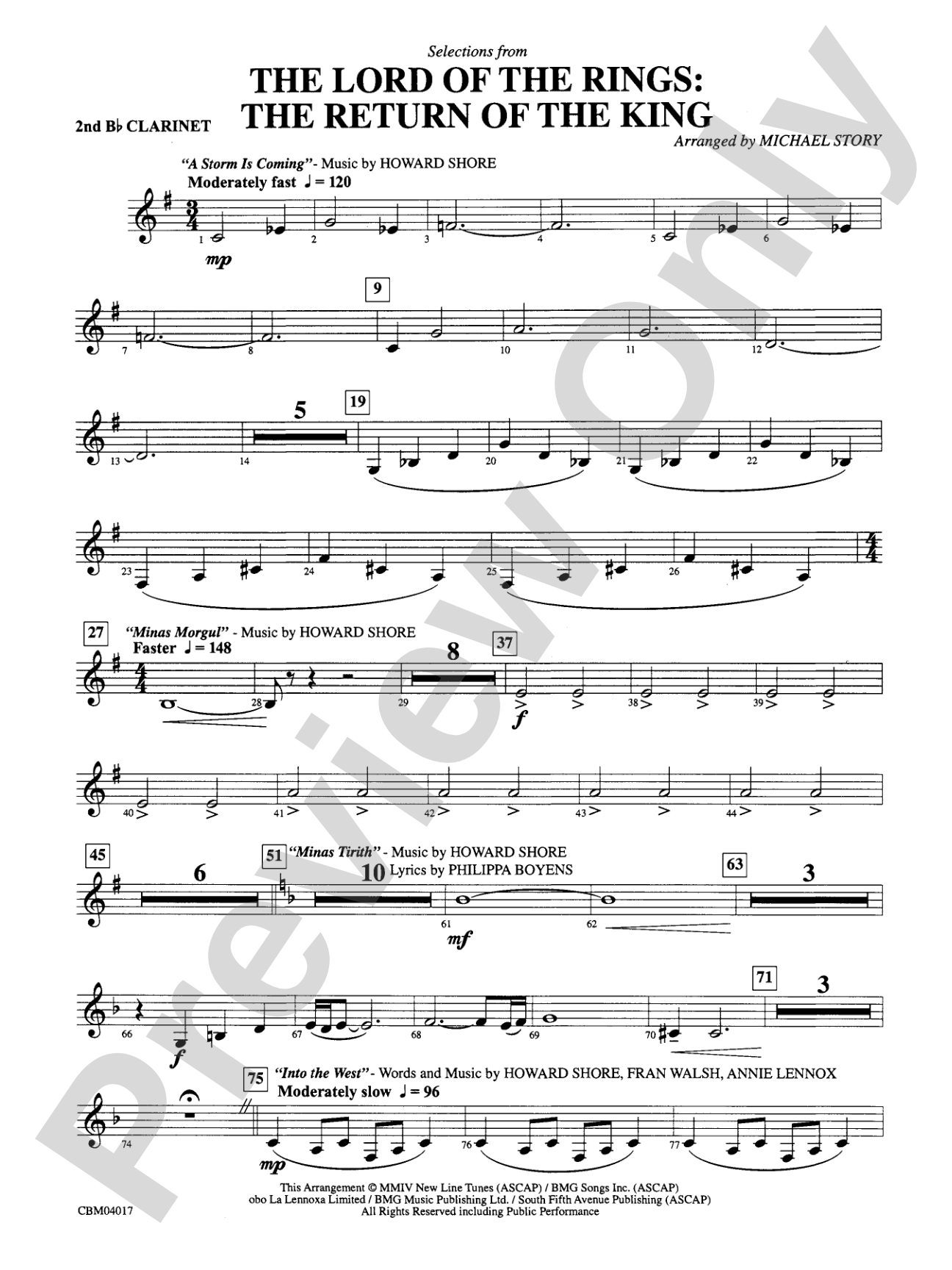 The Lord of the Rings: The Return of the King, Selections from: 2nd B-flat Clarinet