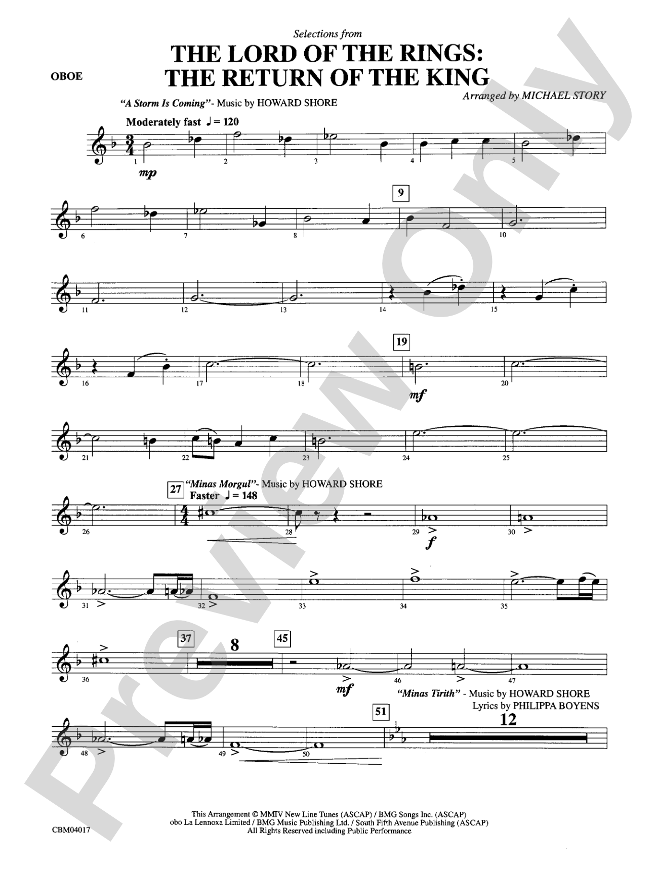 The Lord of the Rings: The Return of the King, Selections from: Oboe