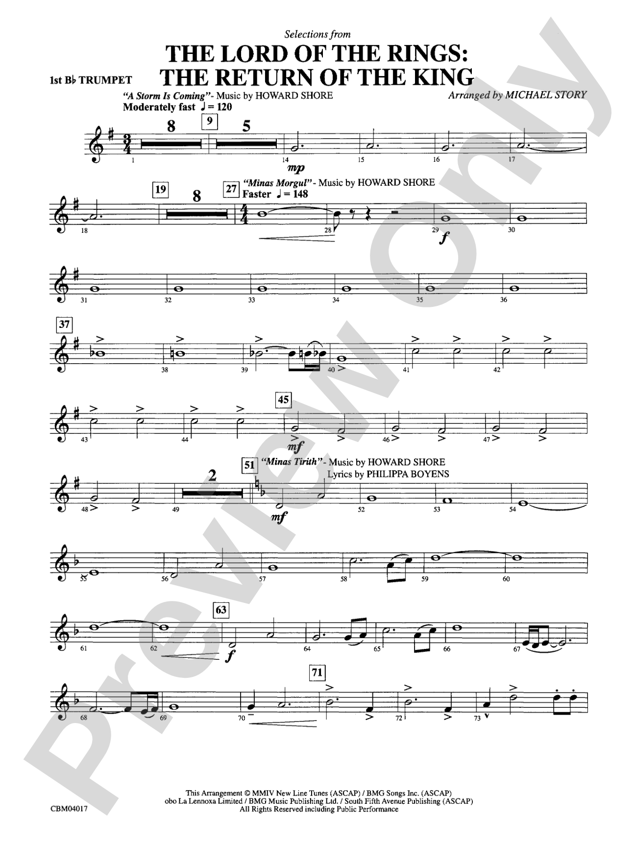 The Lord of the Rings: The Return of the King, Selections from: 1st B-flat Trumpet