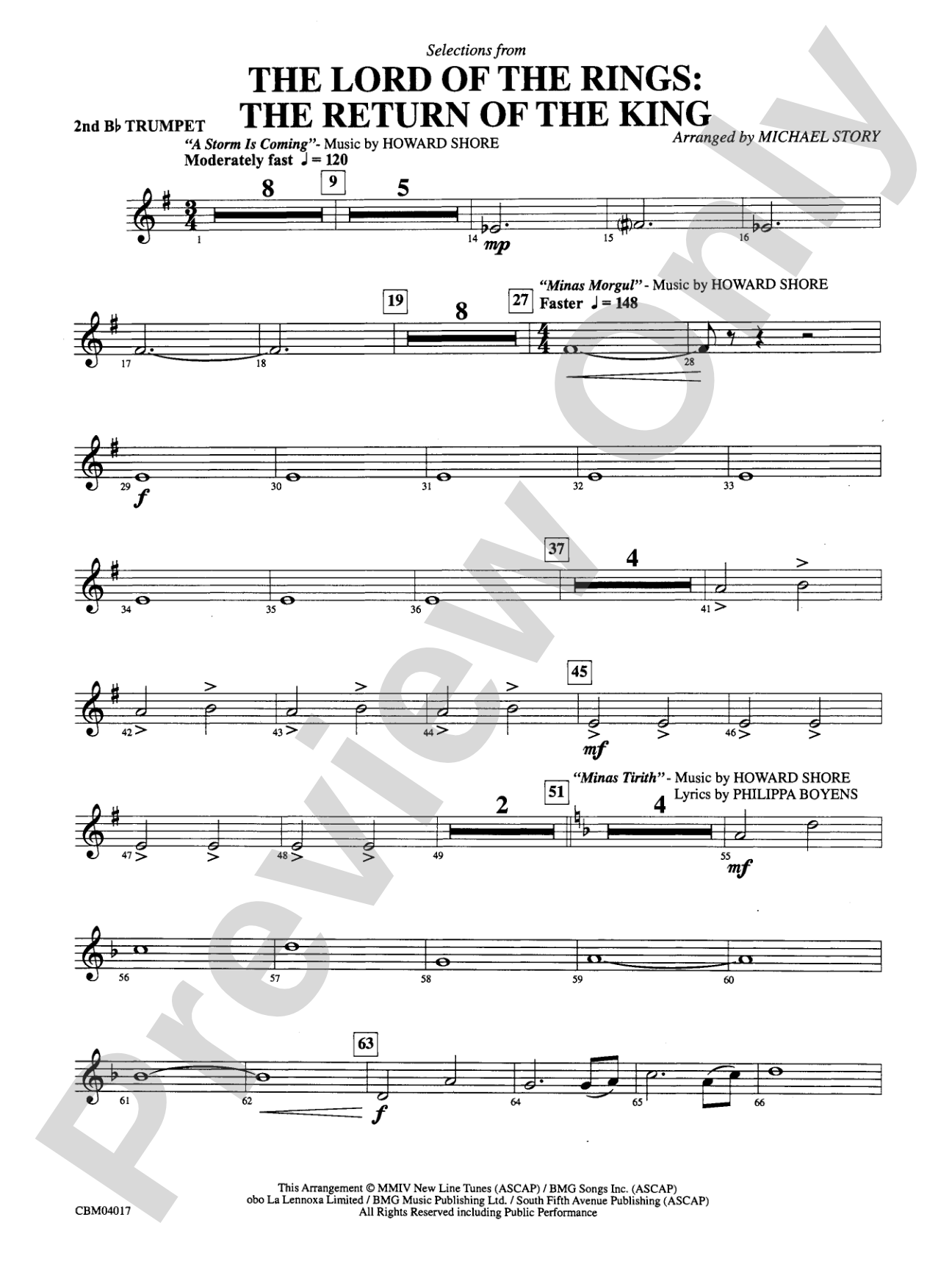 The Lord of the Rings: The Return of the King, Selections from: 2nd B-flat Trumpet