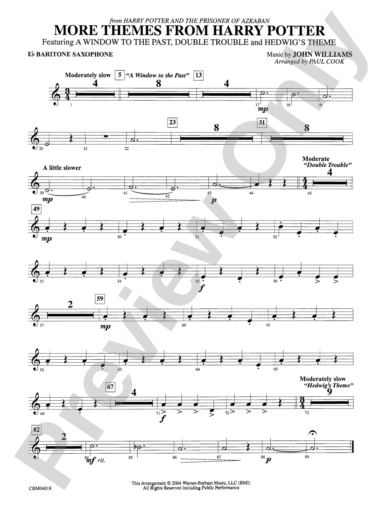Harry Potter and the Prisoner of Azkaban, More Themes from: E-flat Baritone Saxophone