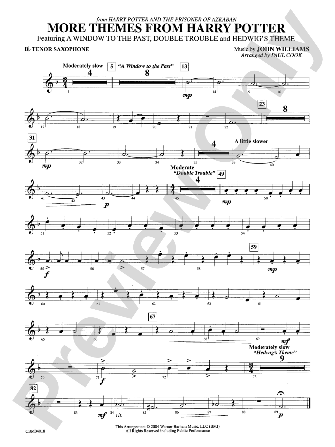 Harry Potter and the Prisoner of Azkaban, More Themes from: B-flat Tenor Saxophone