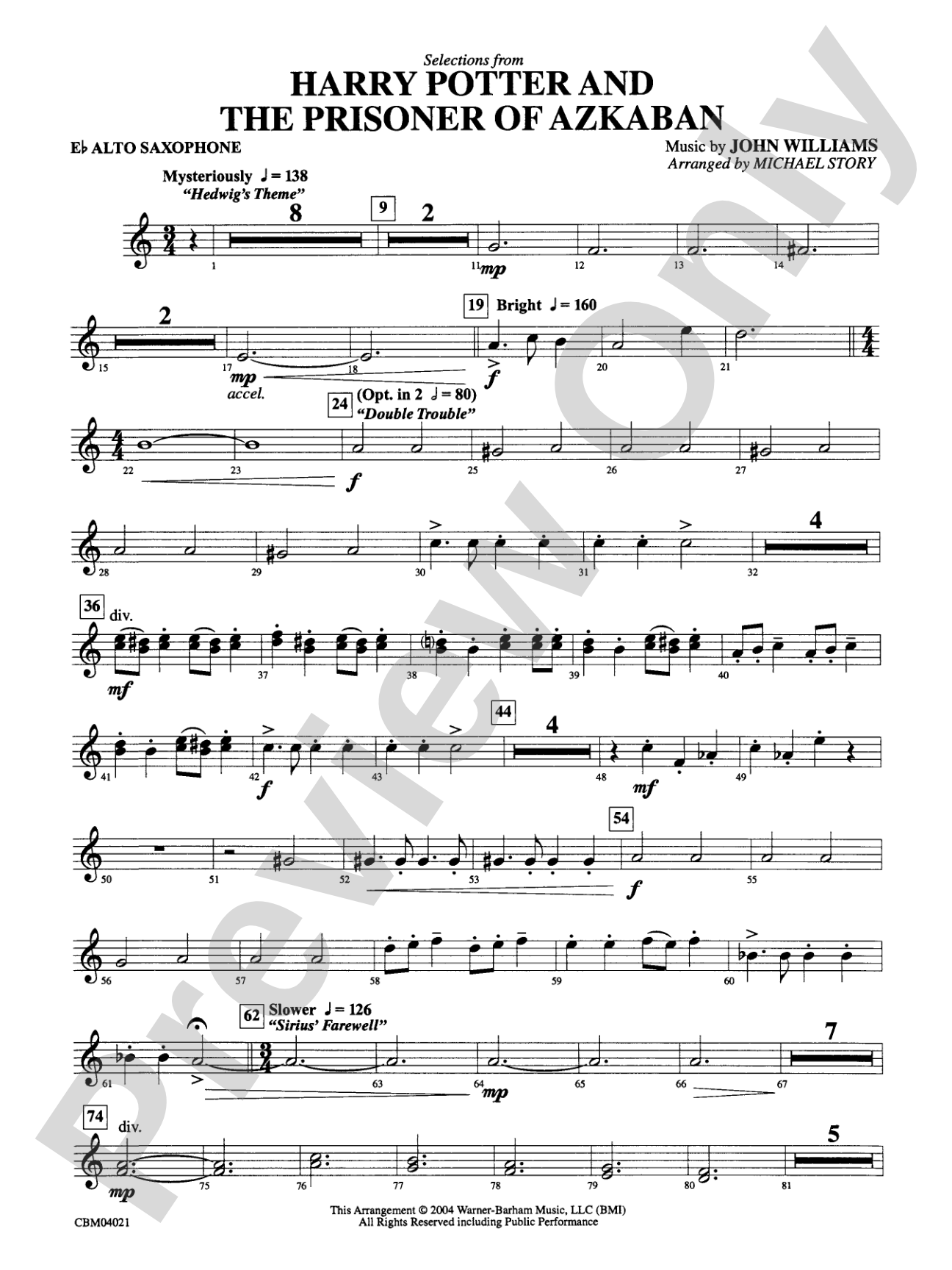 Harry Potter and the Prisoner of Azkaban, Selections from: E-flat Alto Saxophone