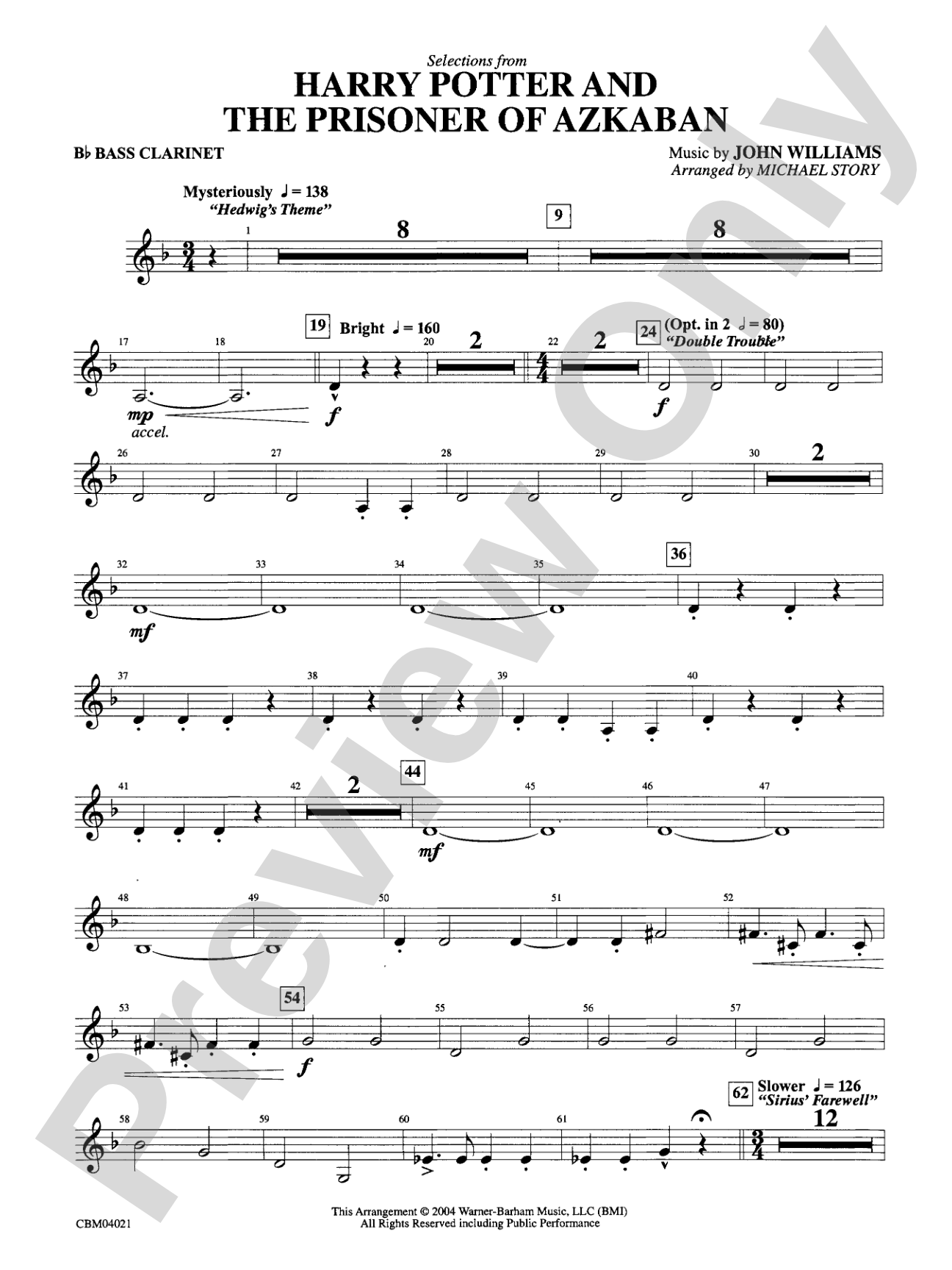 Harry Potter and the Prisoner of Azkaban, Selections from: B-flat Bass Clarinet