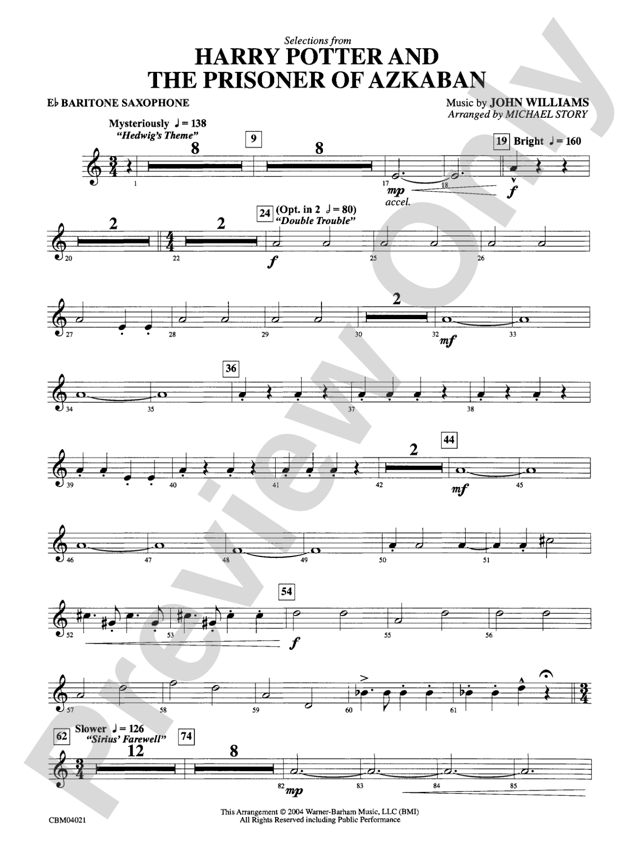 Harry Potter and the Prisoner of Azkaban, Selections from: E-flat Baritone Saxophone