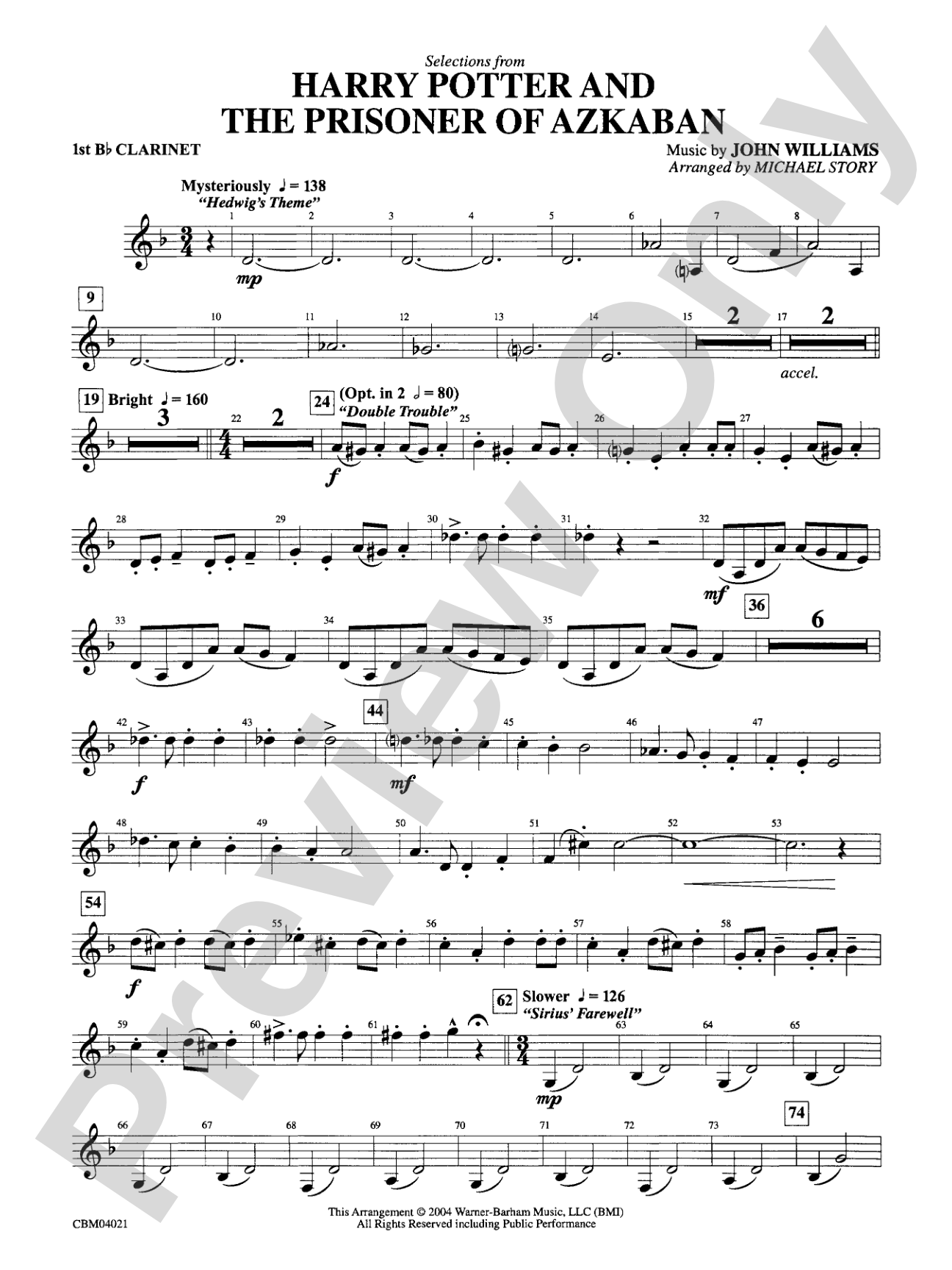 Harry Potter and the Prisoner of Azkaban, Selections from: 1st B-flat Clarinet