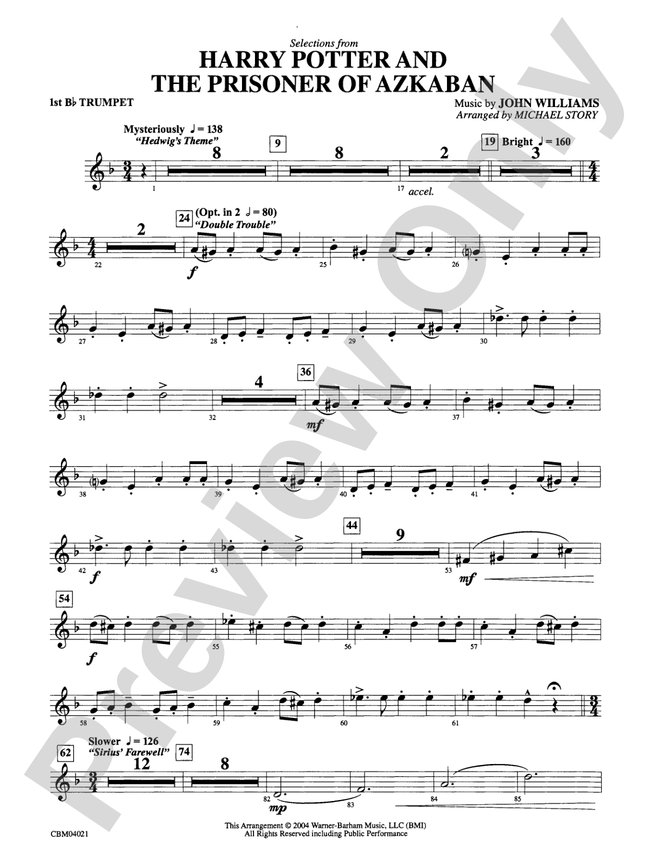 Harry Potter and the Prisoner of Azkaban, Selections from: 1st B-flat Trumpet