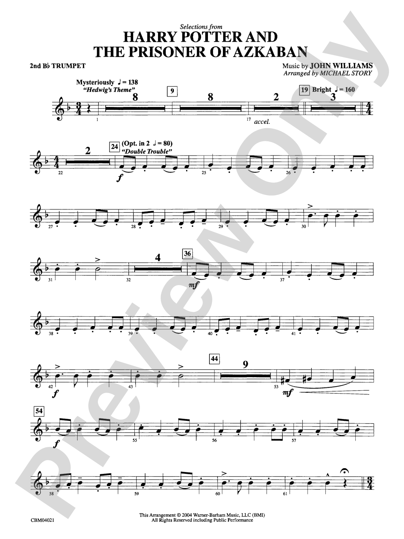 Harry Potter and the Prisoner of Azkaban, Selections from: 2nd B-flat Trumpet