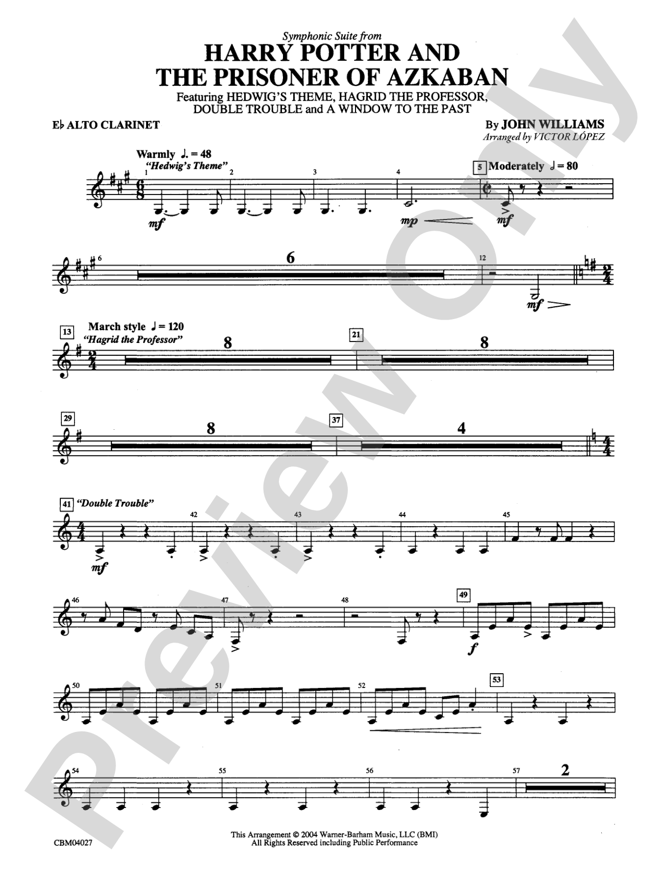Harry Potter and the Prisoner of Azkaban, Symphonic Suite from: E-flat Alto Clarinet