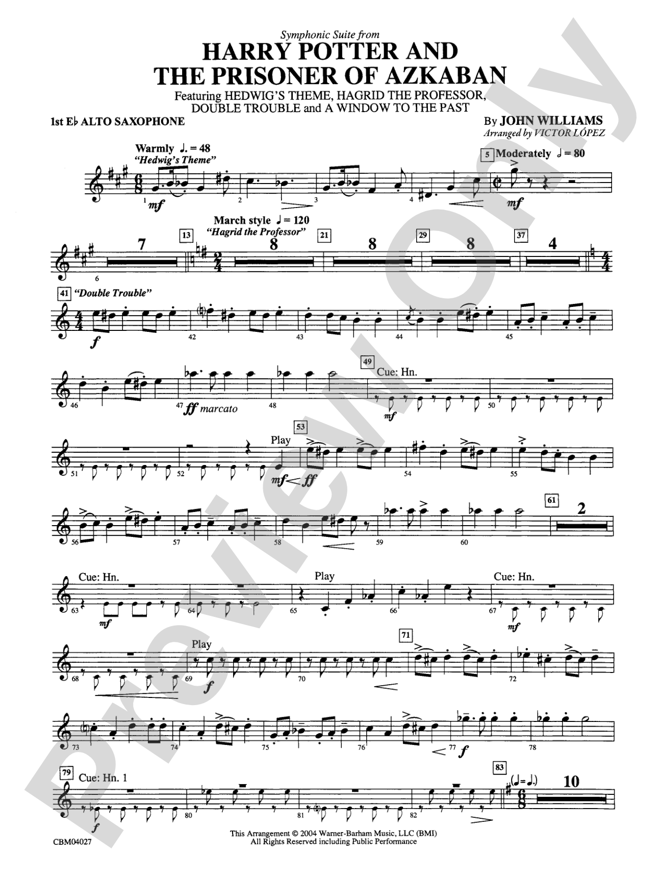 Harry Potter and the Prisoner of Azkaban, Symphonic Suite from: E-flat Alto Saxophone