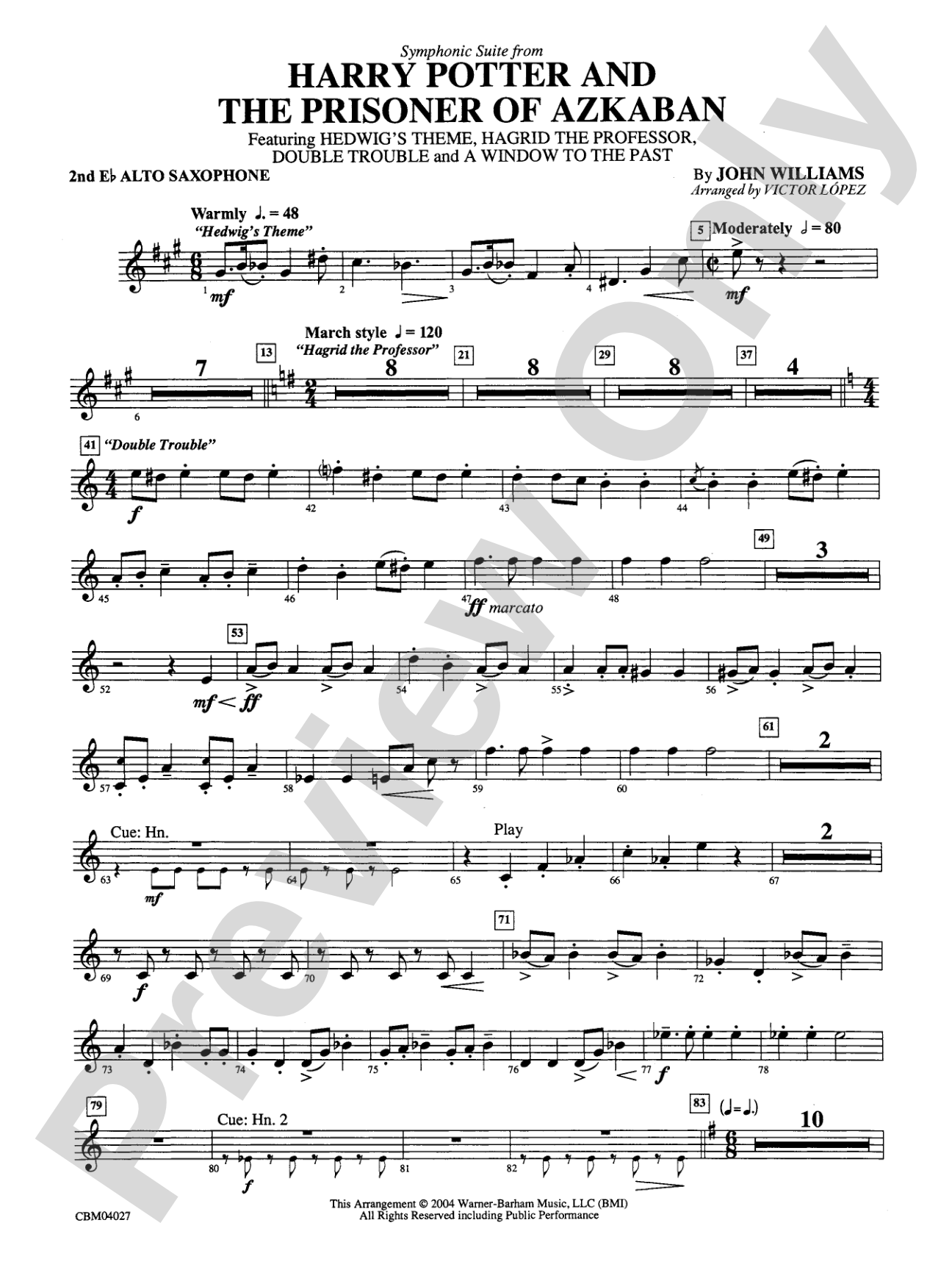Harry Potter and the Prisoner of Azkaban, Symphonic Suite from: 2nd E-flat Alto Saxophone