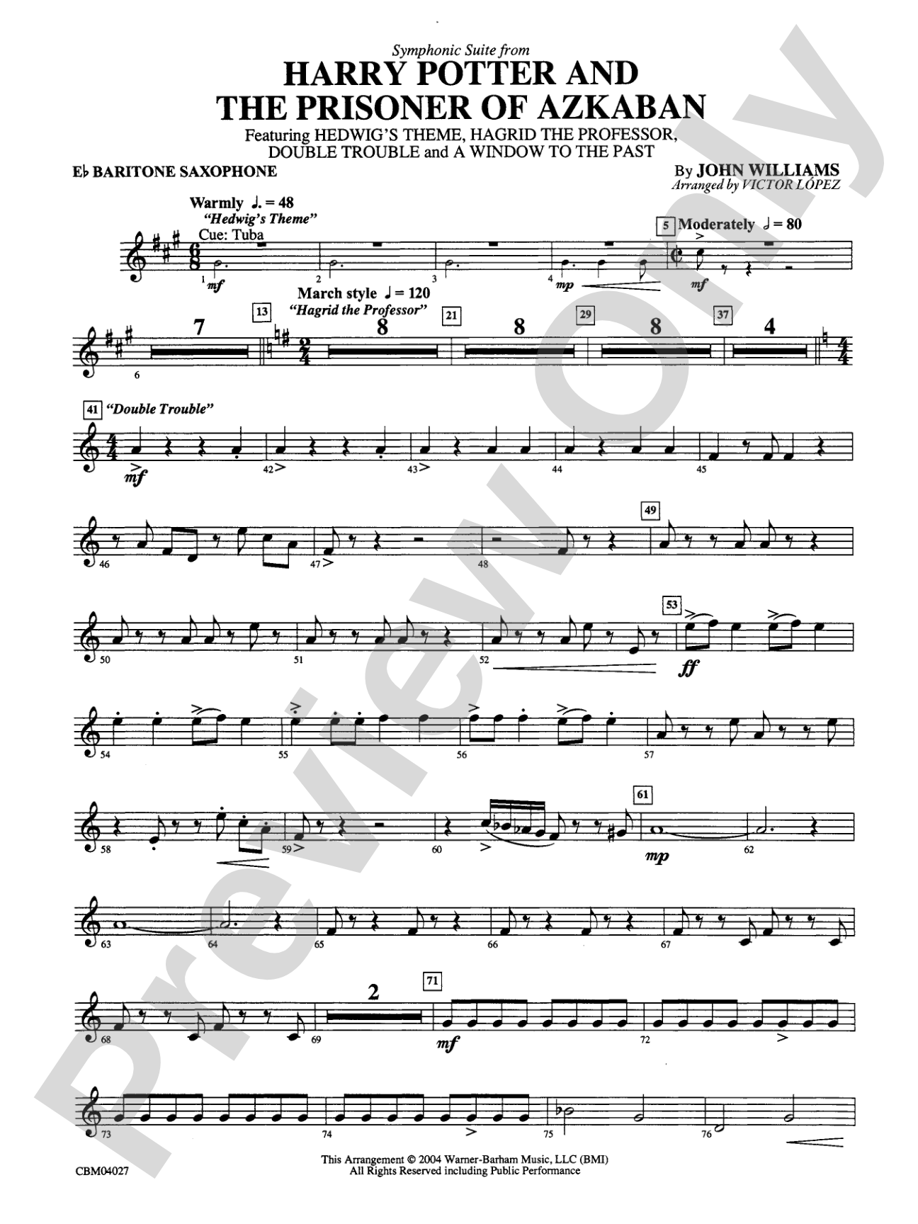 Harry Potter and the Prisoner of Azkaban, Symphonic Suite from: E-flat Baritone Saxophone