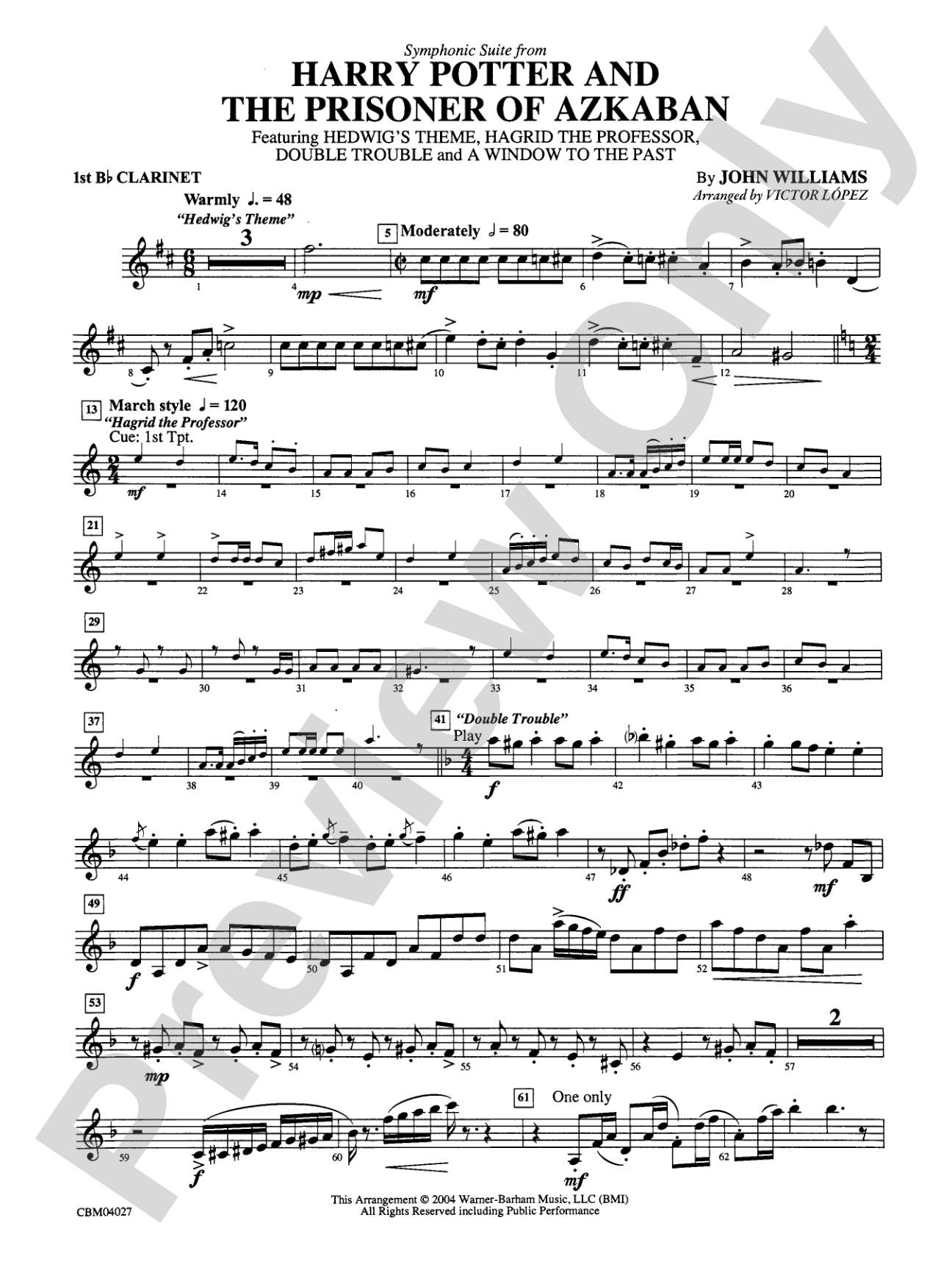 Harry Potter and the Prisoner of Azkaban, Symphonic Suite from: 1st B-flat Clarinet