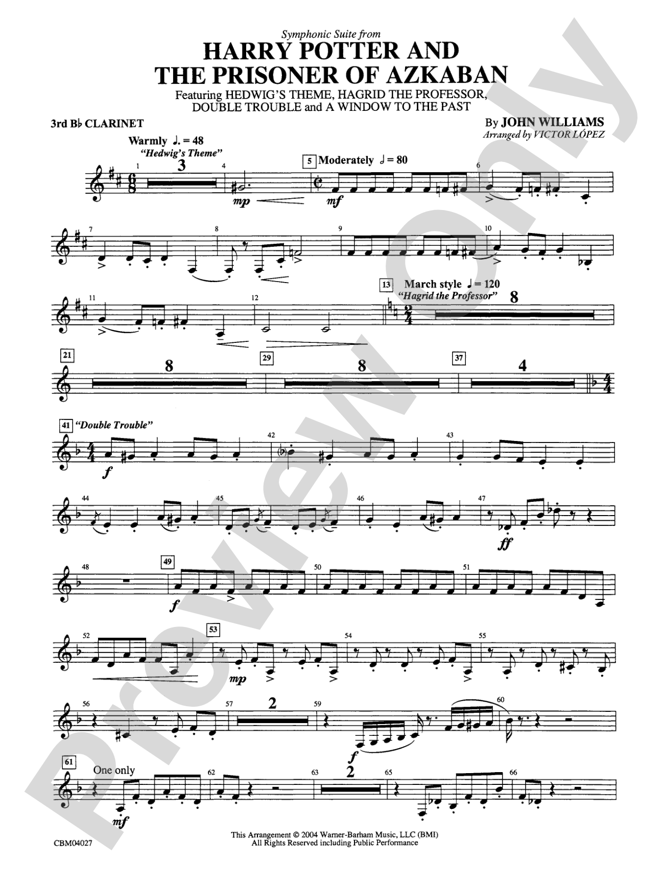 Harry Potter and the Prisoner of Azkaban, Symphonic Suite from: 3rd B-flat Clarinet