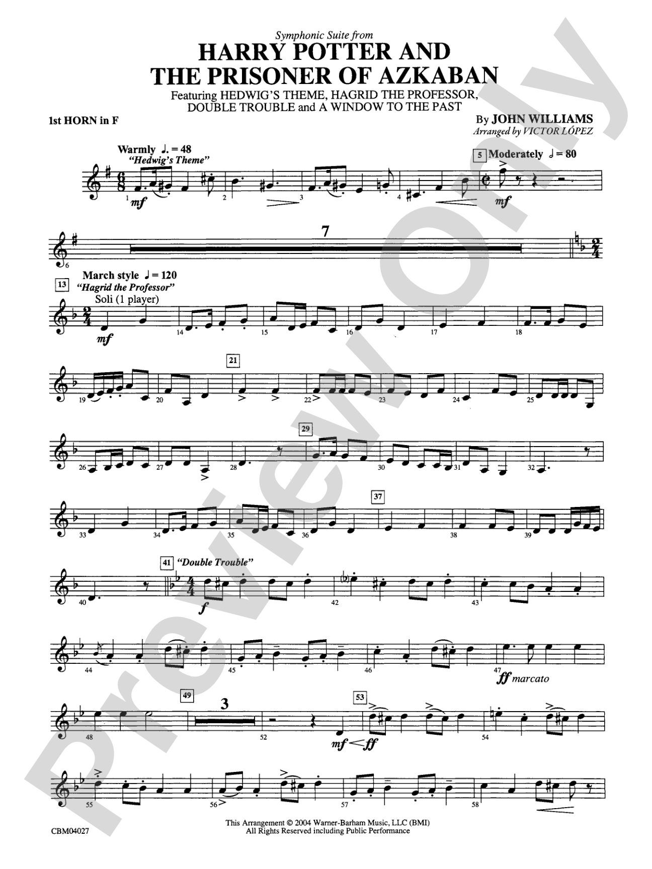 Harry Potter and the Prisoner of Azkaban, Symphonic Suite from: 1st F Horn