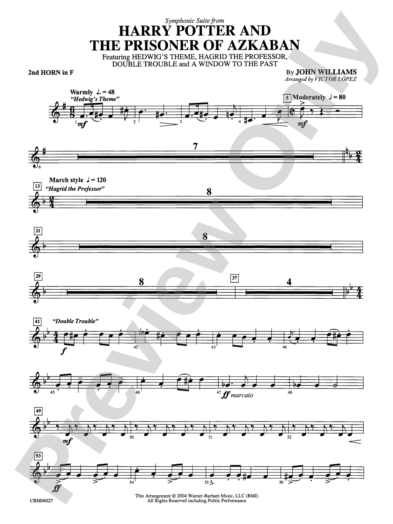 Harry Potter and the Prisoner of Azkaban, Symphonic Suite from: 2nd F Horn