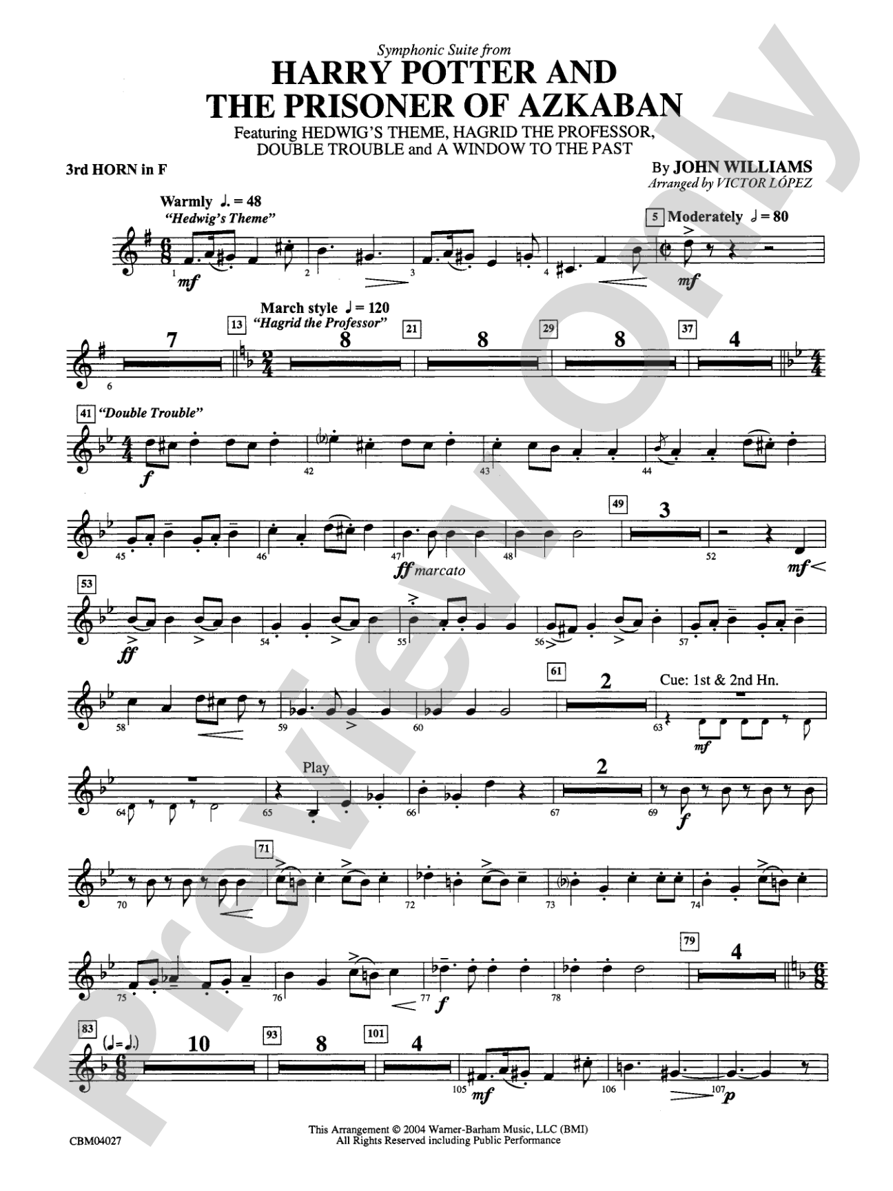 Harry Potter and the Prisoner of Azkaban, Symphonic Suite from: 3rd F Horn