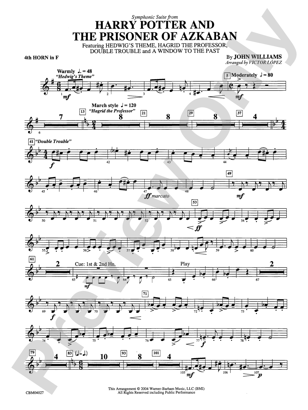 Harry Potter and the Prisoner of Azkaban, Symphonic Suite from: 4th F Horn