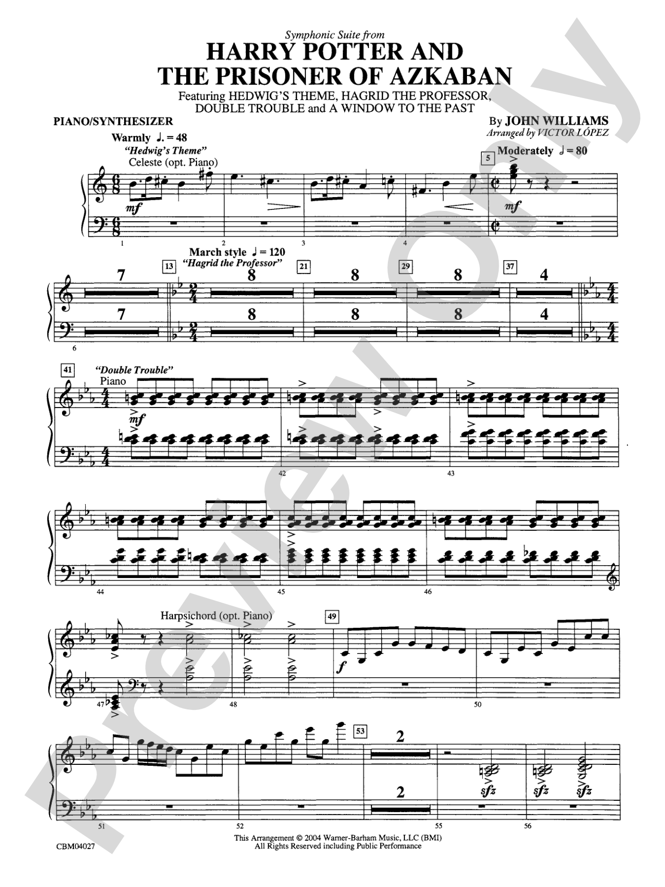 Harry Potter and the Prisoner of Azkaban, Symphonic Suite from: Piano Accompaniment