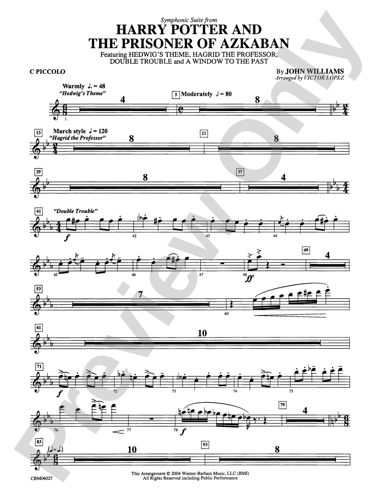 Harry Potter and the Prisoner of Azkaban, Symphonic Suite from: Piccolo