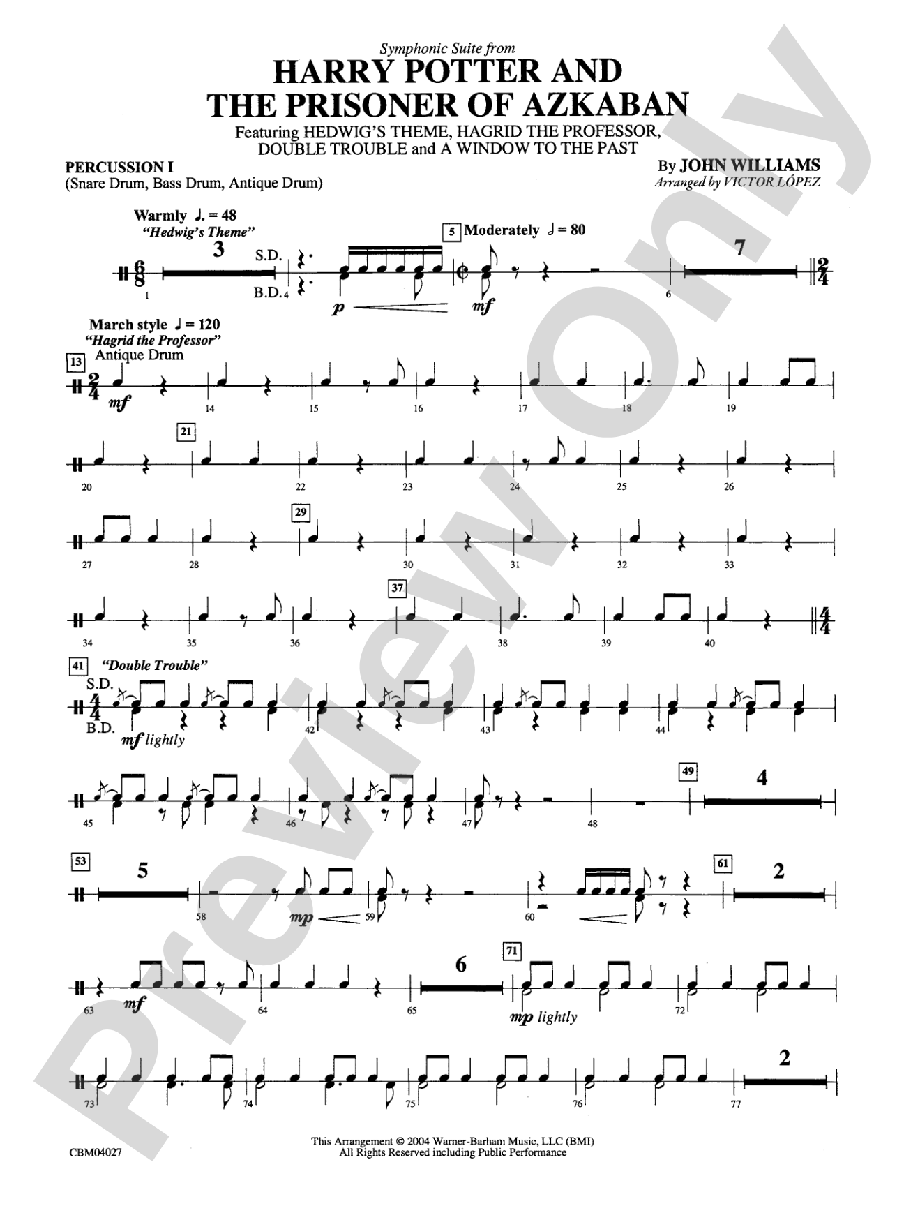 Harry Potter and the Prisoner of Azkaban, Symphonic Suite from: 1st Percussion