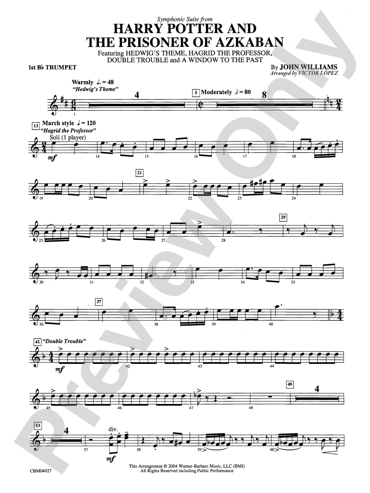 Harry Potter and the Prisoner of Azkaban, Symphonic Suite from: 1st B-flat Trumpet