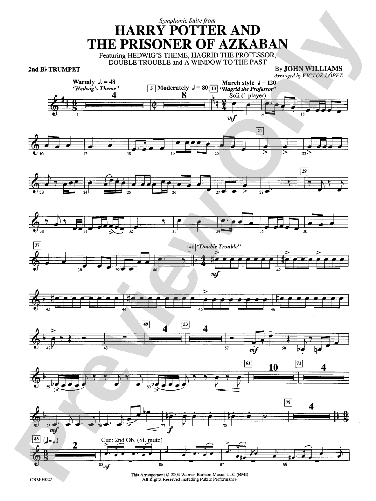 Harry Potter and the Prisoner of Azkaban, Symphonic Suite from: 2nd B-flat Trumpet